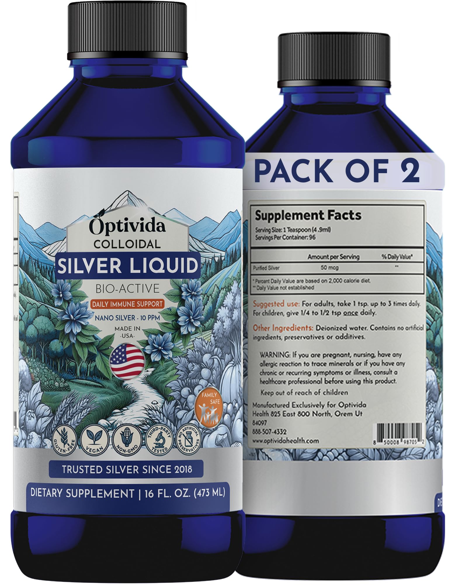 Colloidal Silver Liquid 10 PPM, Nano Silver Liquid Water Drops - 16oz, 2 PK 16 Fl Oz (Pack of 2)