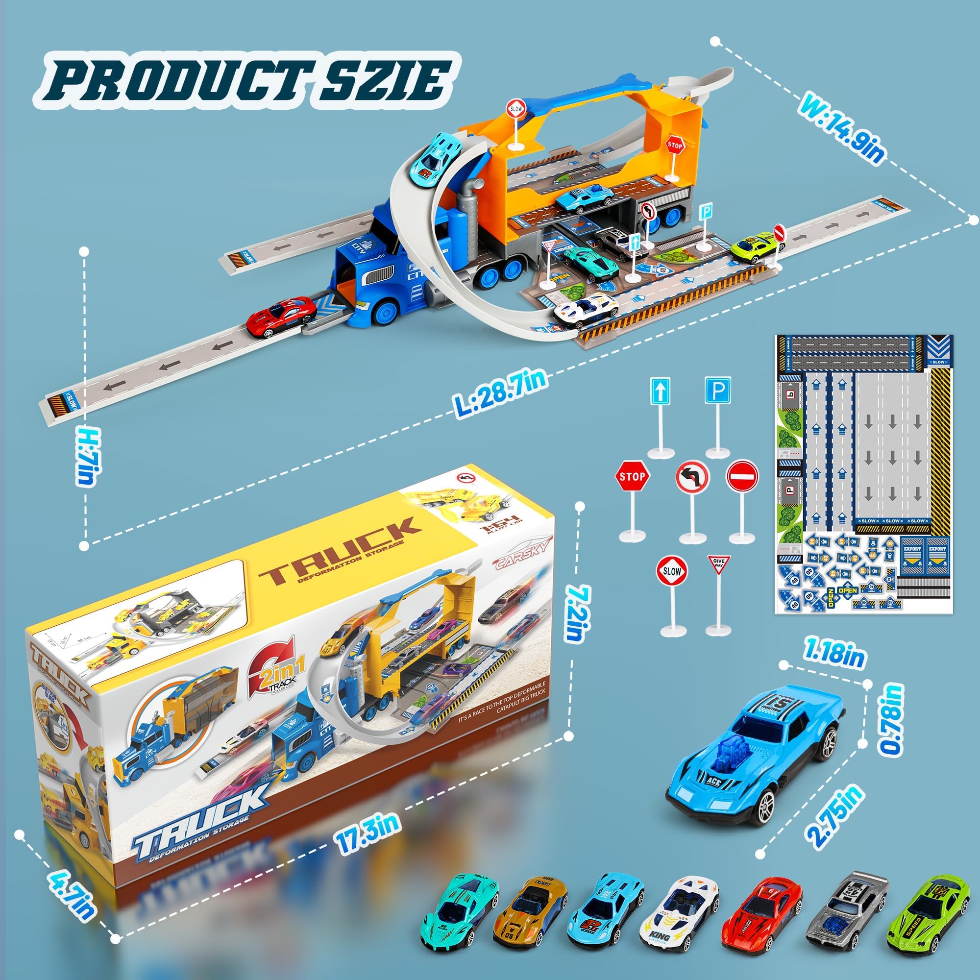 Hot Bee Zabawka samochodowa dla chłopca Transporter Race Truck Zabawka dla chłopca w wieku 2, 3, 4, 5, 6, 7 lat, prezent dla dzieci, chłopców, zabawki dla dzieci w wieku 3-5 lat, prezenty urodzinowe