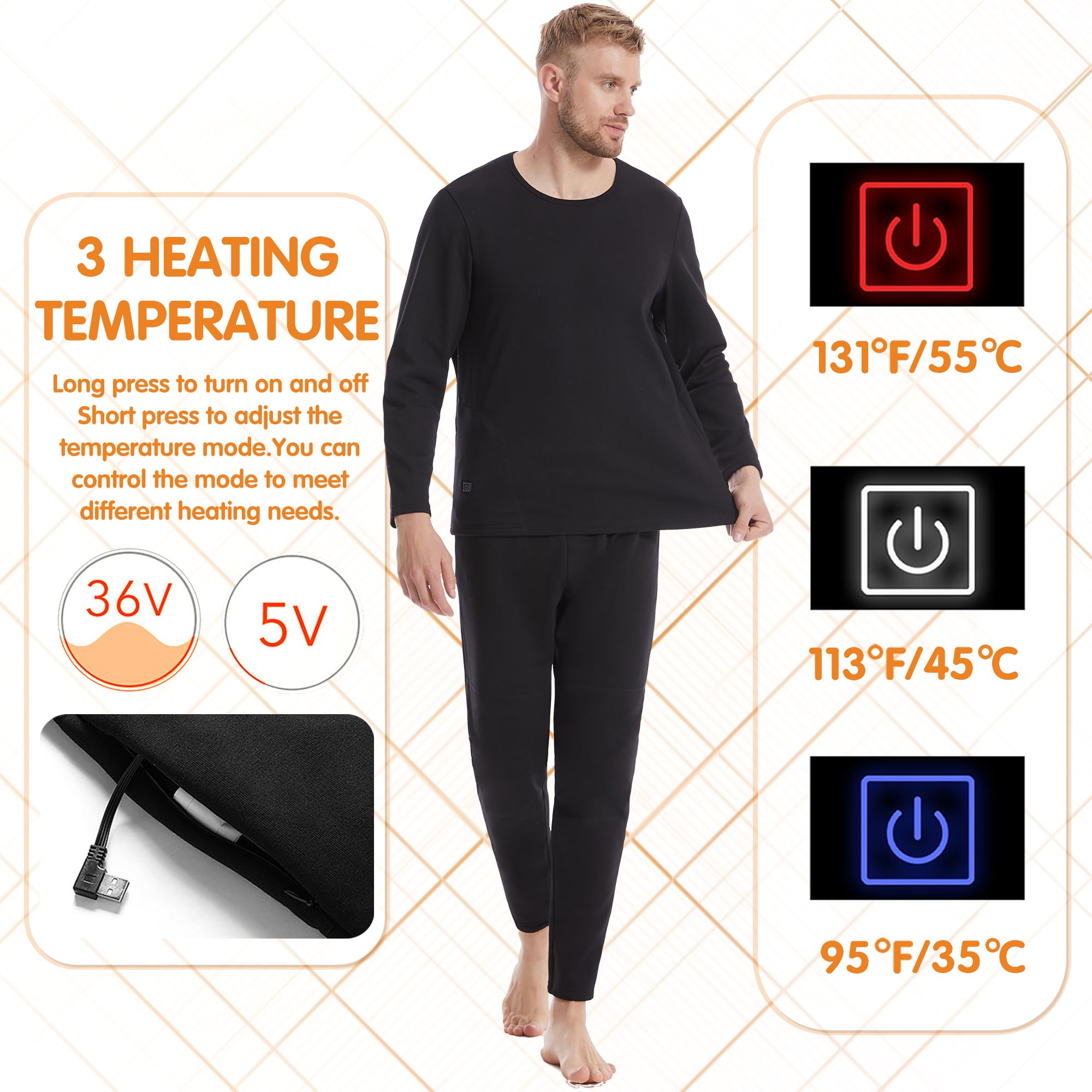 Hombres Calentado Ropa Interior Térmica Caza Caliente Larga Johns Conjunto con 22 Zonas De Calefacción Eléctrica Camisa Y Pantalones