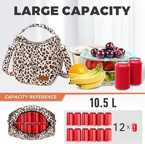 Miniatura 9 de Joymee Bolsa de almuerzo para mujer, lonchera grande aislada para adultos, reutilizable, a prueba de fugas, con correa ajustable para el hombro,