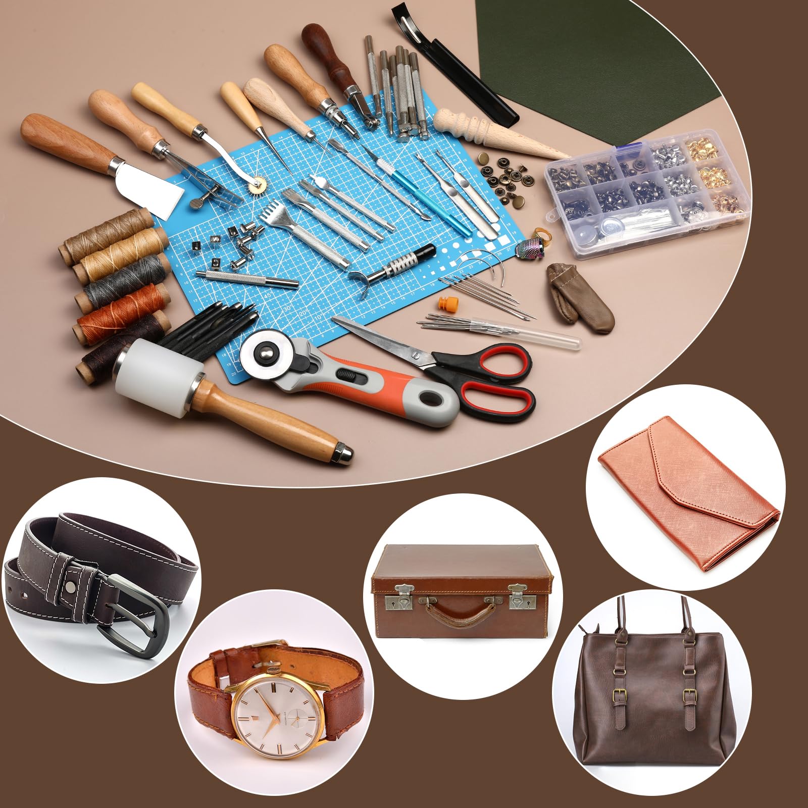 Leather Working Kit - 264 Pcs Tools & Stamps -7
