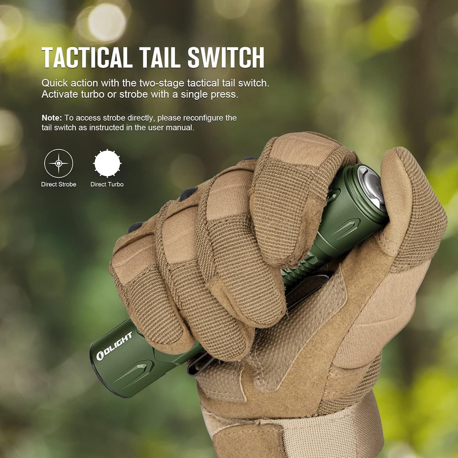 OLIGHT Warrior 3S latarka taktyczna, 2300 lumenów, mocna latarka z podwójnym przełącznikiem, ładowalna latarka z czujnikiem zbliżeniowym, na kemping i wędrówki na świeżym powietrzu, zielona OD