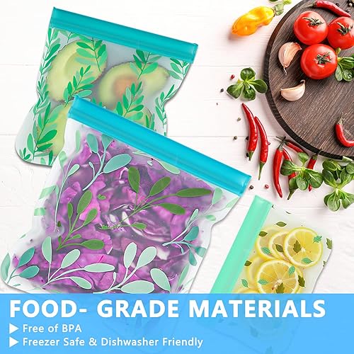 Miniatura 6 de Paquete de 4 bolsas reutilizables para almacenamiento de alimentos, a prueba de fugas y aptas para lavavajillas, bolsas reutilizables para