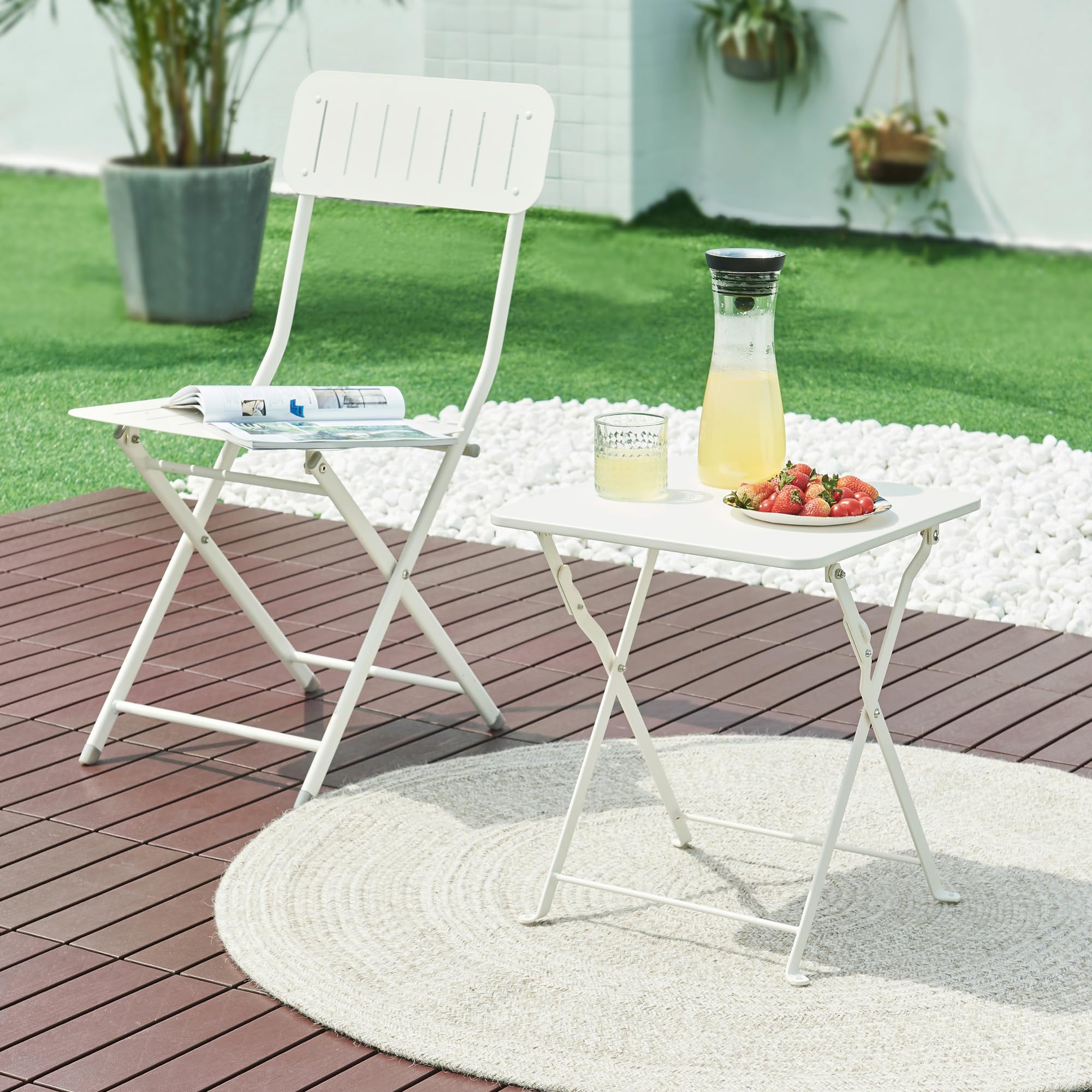 [en.casa] Table de Jardin Pliante Table Basse avec Plateau Carré pour Extérieur Jardin Terrasse Balcon Patio Camping Intérieur Capacité de Charge 15 kg Acier 45 x 40 x 40 cm Blanc