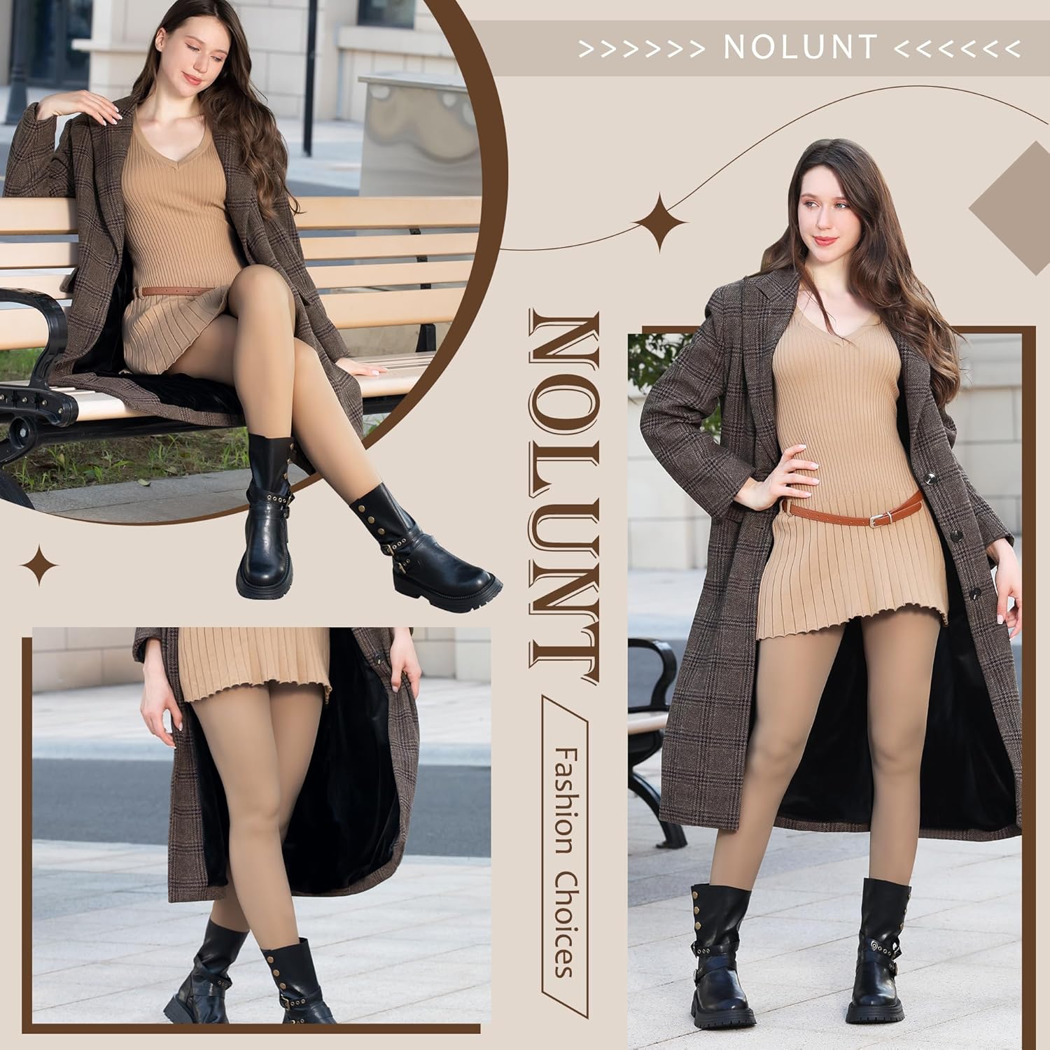 Skin Tone Fleece Lined Tights Women,Fake Translucent Warm Stirrup Leggings Fleece Lined Thermal Tights for Women in Winter.(Suntan-MM) - Image 6