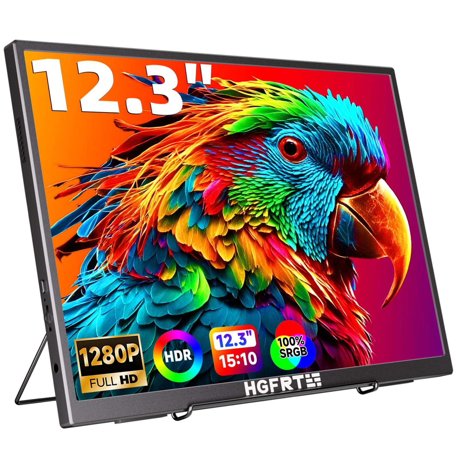 HGFRTEE Portable Monitor 12,3 Zoll,1920x1280 FHD Tragbarer Monitor,15:10,Blendfrei IPS, sRGB 100%,60Hz,Lautsprecher,USB-C,Mini-HDMI, VESA, Windows/macOS, Gaming & Arbeit(Ohne Touch)