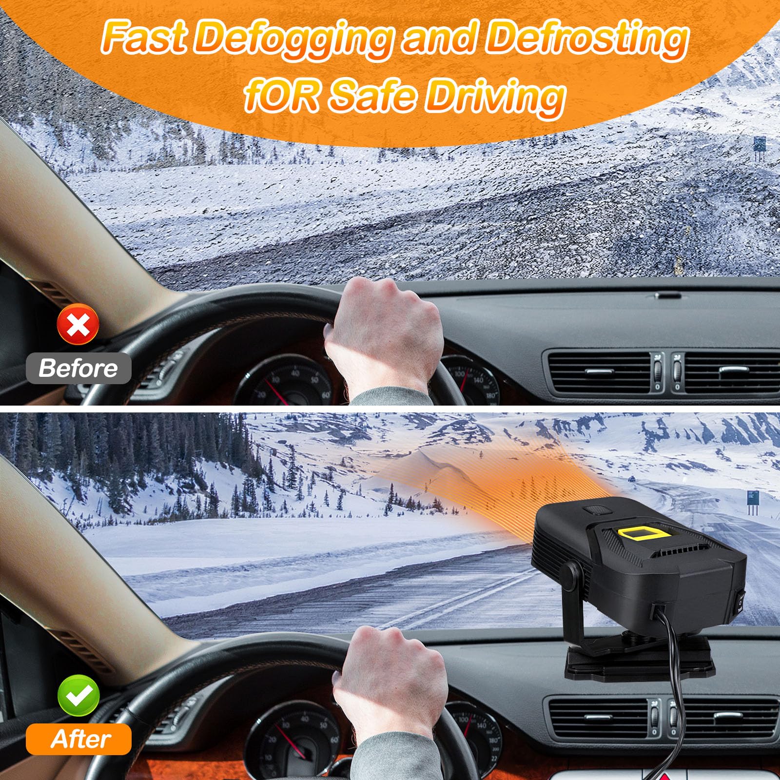 Riscaldamento 12V per Auto Portatile Stufetta per Auto Sbrinatore Parabrezza Auto con Rotazione a 360° Ventola di Riscaldamento/Raffreddamento da 2 in 1 Demister Anticuolino per Tutti i Veicoli