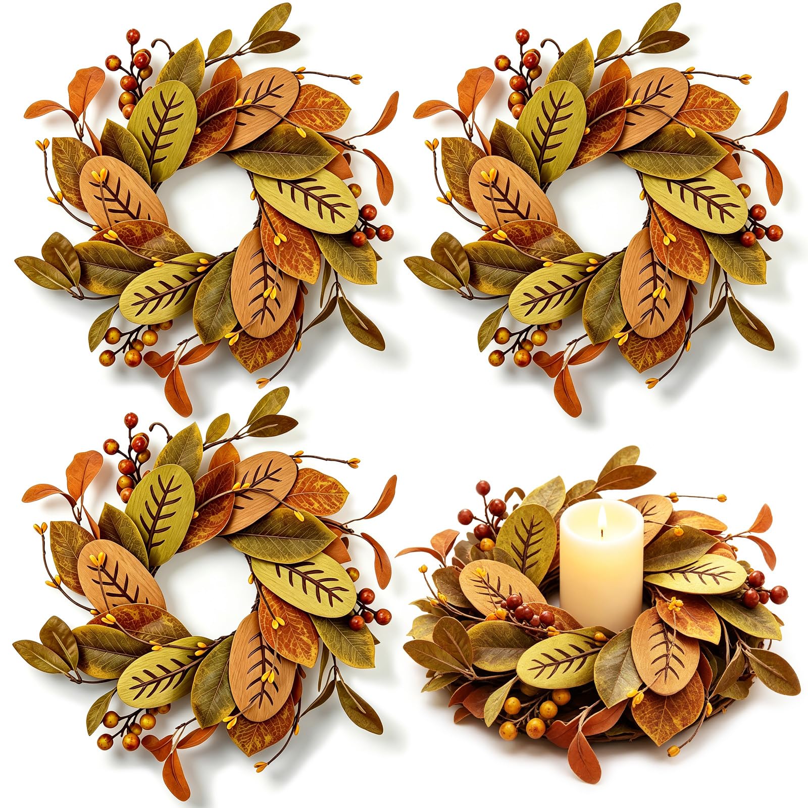 4 PCS Mini Fall Candle Ring Small Autumn Candle Holder Rings for Table