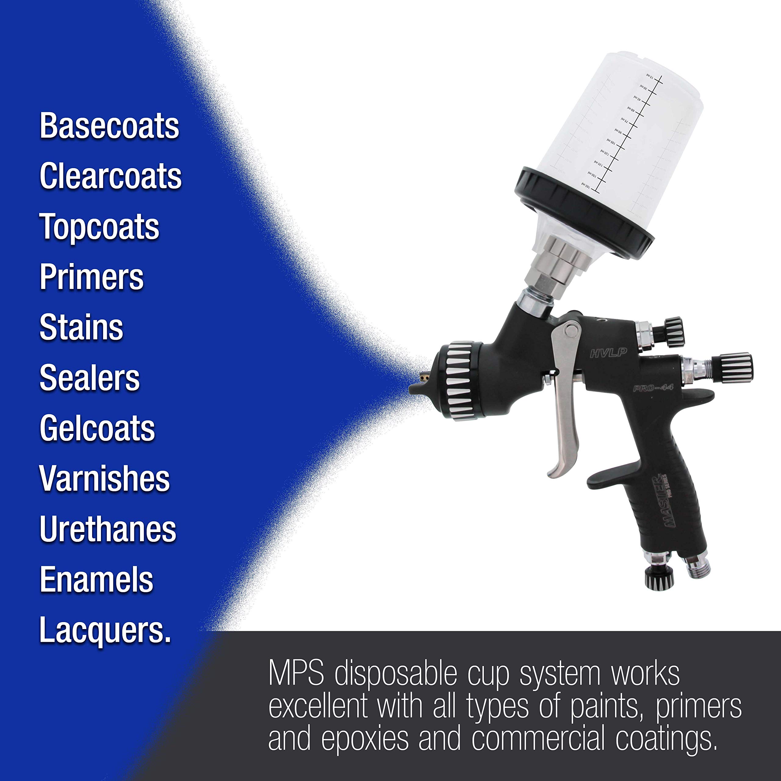 Master Paint System MPS Disposable Paint Spray Gun Cup Liners and Lid
