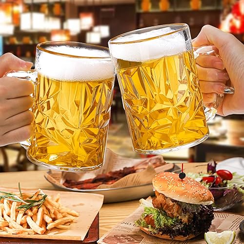 Miniatura 5 de Peohud Paquete de 6 tazas de cerveza de plástico, vasos de cerveza de 20 onzas con asa, tazas grandes transparentes para bar, cóctel, alcohol,