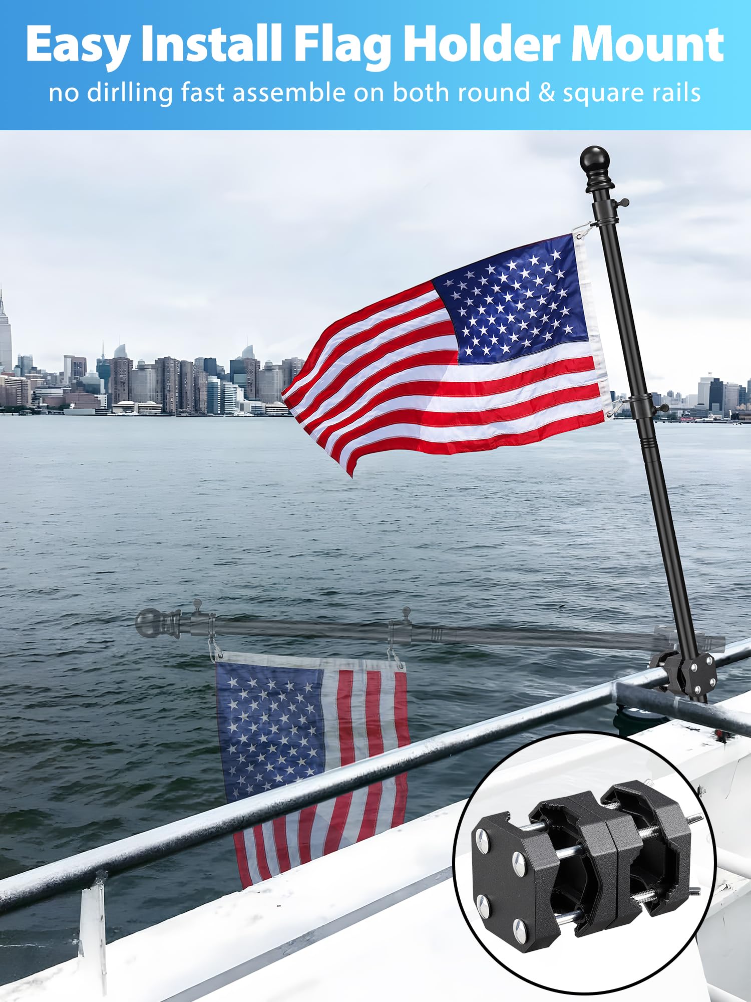 2X 15-1/4 Boat Flag Pole Holder 7/8- 1 Rail Mount Adjustable Stainless Steel