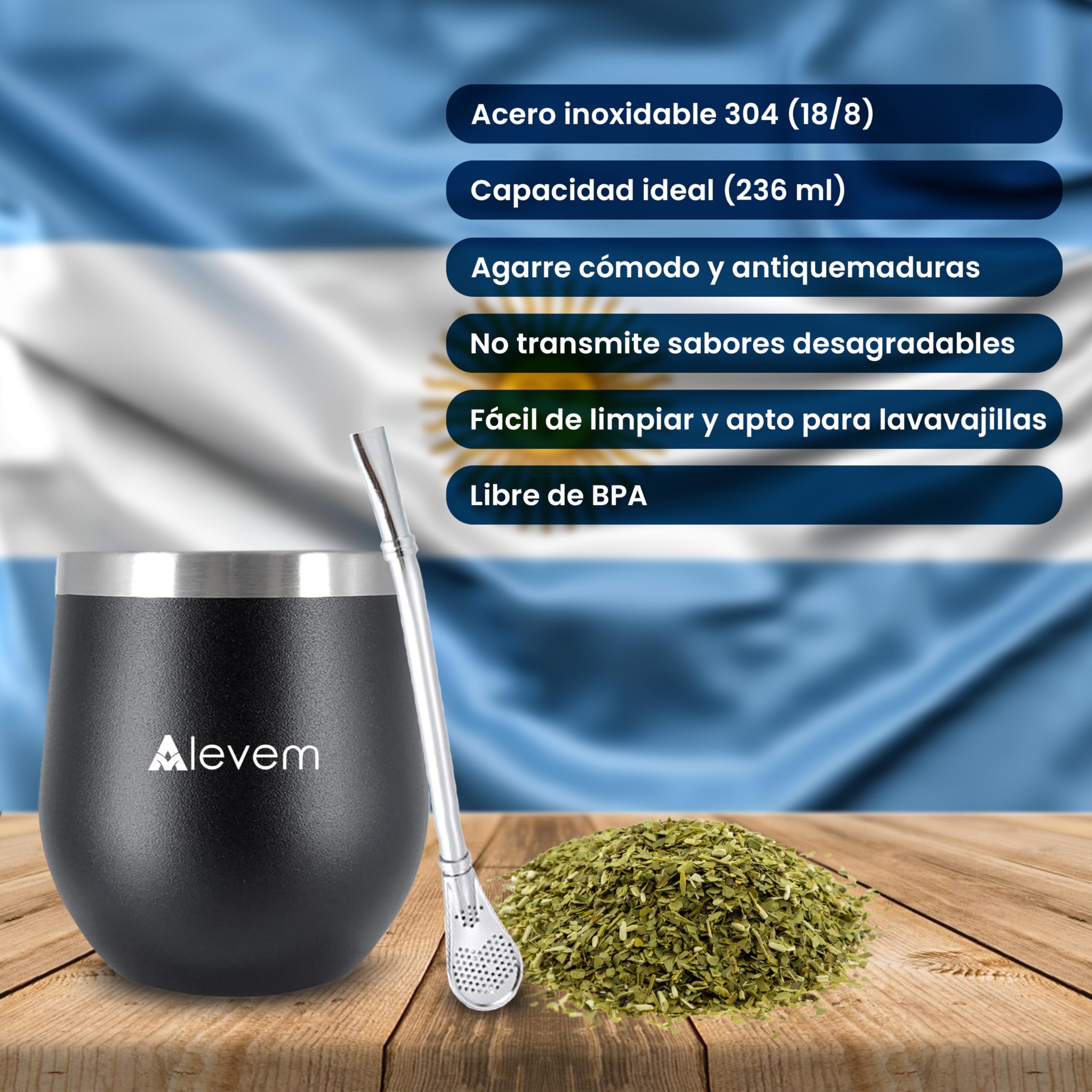 Komplettes argentinisches 7-teiliges Set – inklusive mattem Kürbis, matter argentinischer Thermoskanne 1 l, Glühbirnen, Yerba Aufbewahrungsbox und Tragetasche