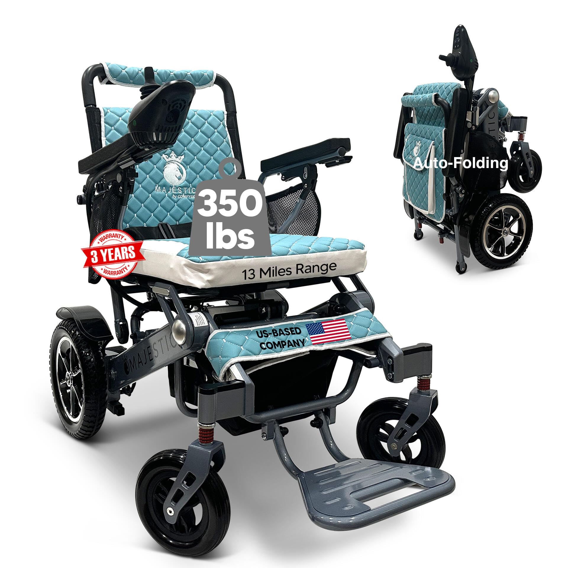 Electric Wheelchairs for Adults,350 lbs Capacity,Up to 13 Miles Range, Lightweight Wheelchair for Seniors,Remote Controlled Wheel Chair,Airline and Cruise Approved,Auto Folding IQ-7000 by Majestic
