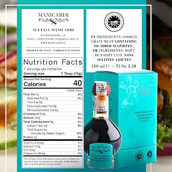MANICARDI Traditional Balsamic Vinegar of Modena PDO Affinato Aged 12 Years - Aged Italian Vinegar Perfect for Snacks, Pasta, Vegetables, Salad Dressings, and Meat - Made in Italy, 3.38 Fl Oz (100 ml)