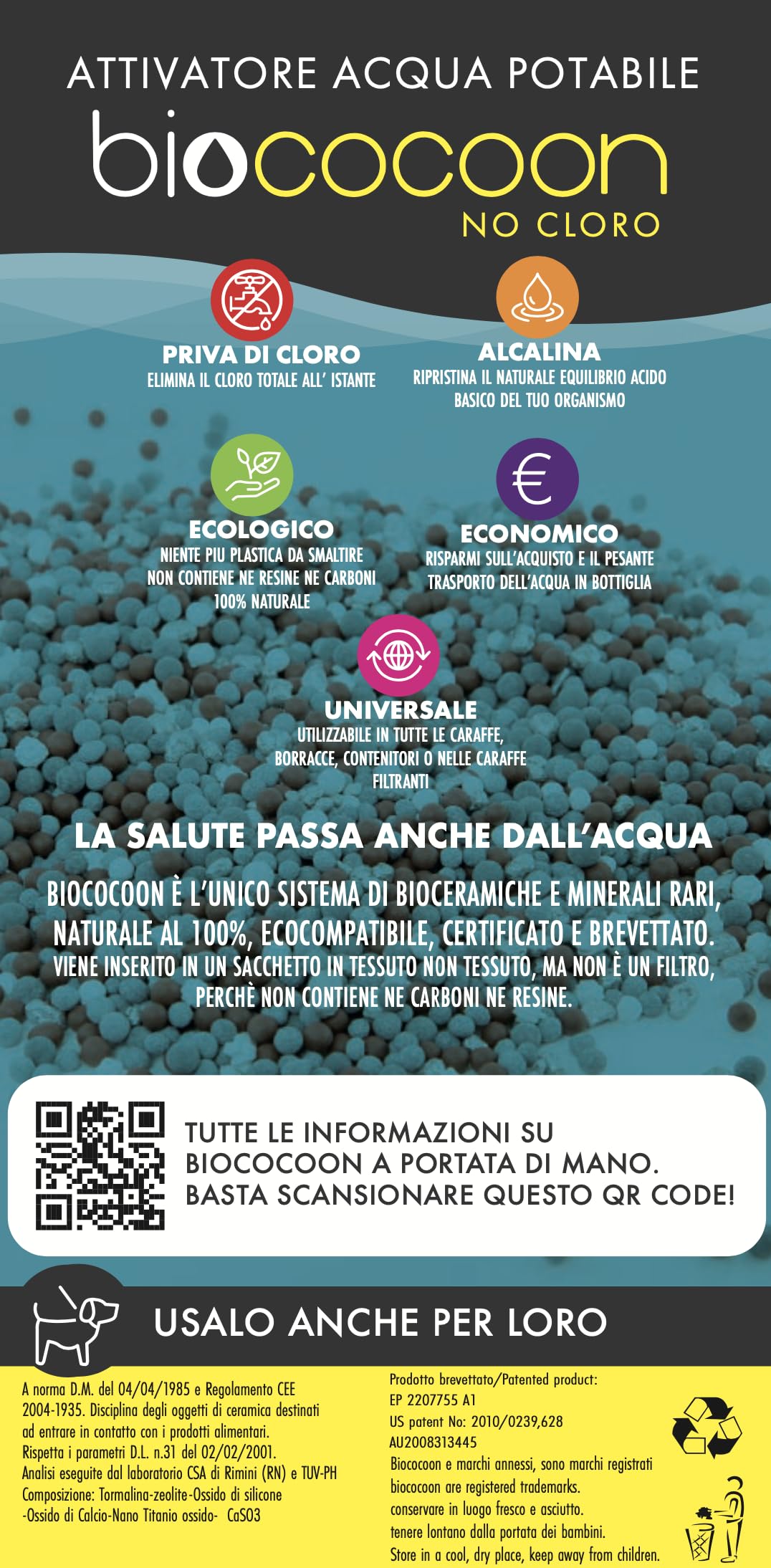 Bolsa de filtro sin cloro para agua alcalina pH, elimina el cloro para botellas, jarras, filtros, etc. Duración total 4 meses