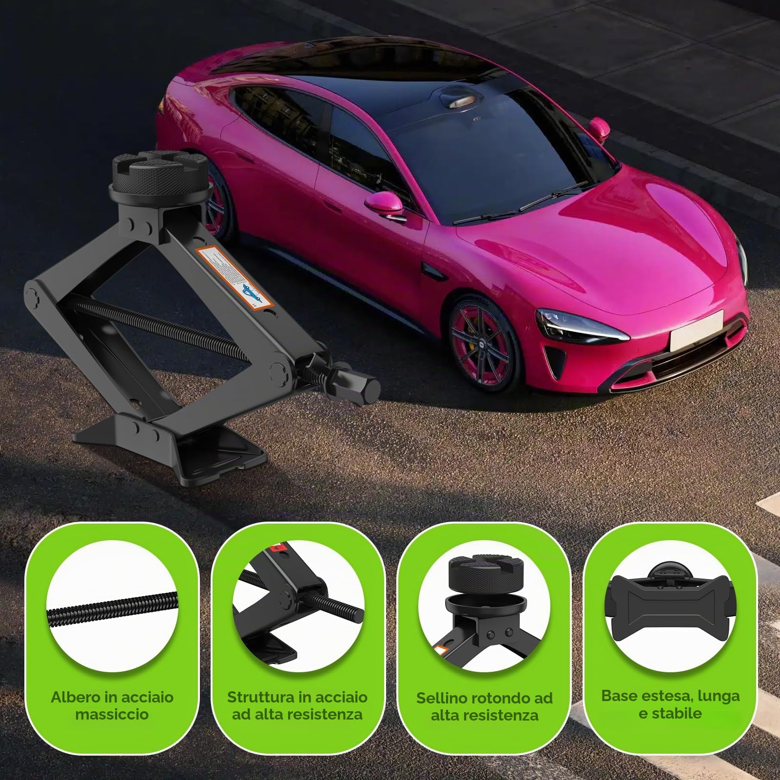 IMAYCC Nuovo Aggiornamento Cric Per Auto 3T/3000kg, Cric Auto Con Universale Tampone In Gomma, Cric Portatile Per Auto Con Chiave Per Dadi Ruota, Kit Emergenza Auto Per SUV MPV Tesla Model 3/Y/S/X