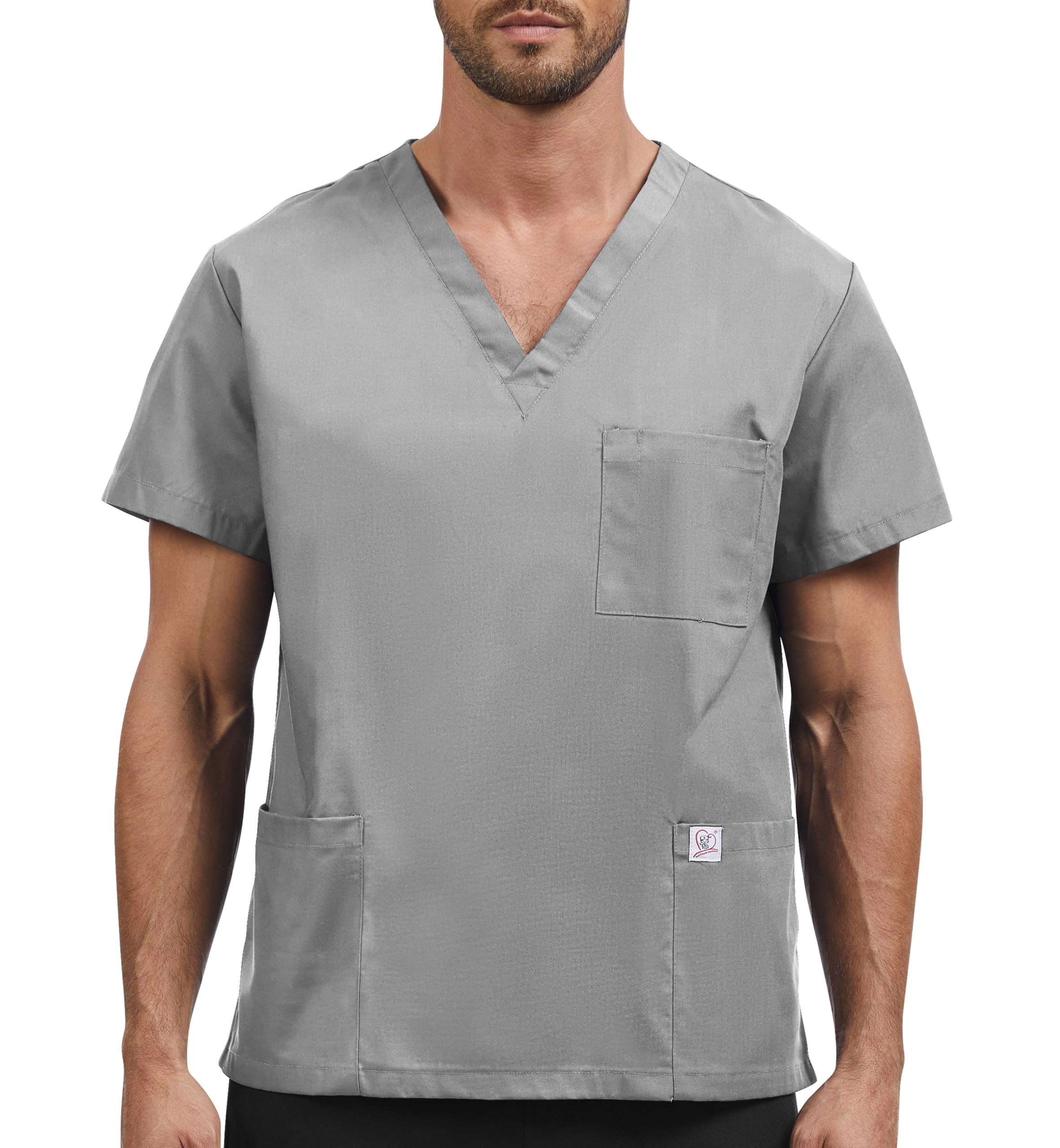 JONATHAN UNIFORM Mens V Neck Tunic Scrub Top with 3 Pockets for Dental, Doctor, Vet, Clinic (Grey, XL)