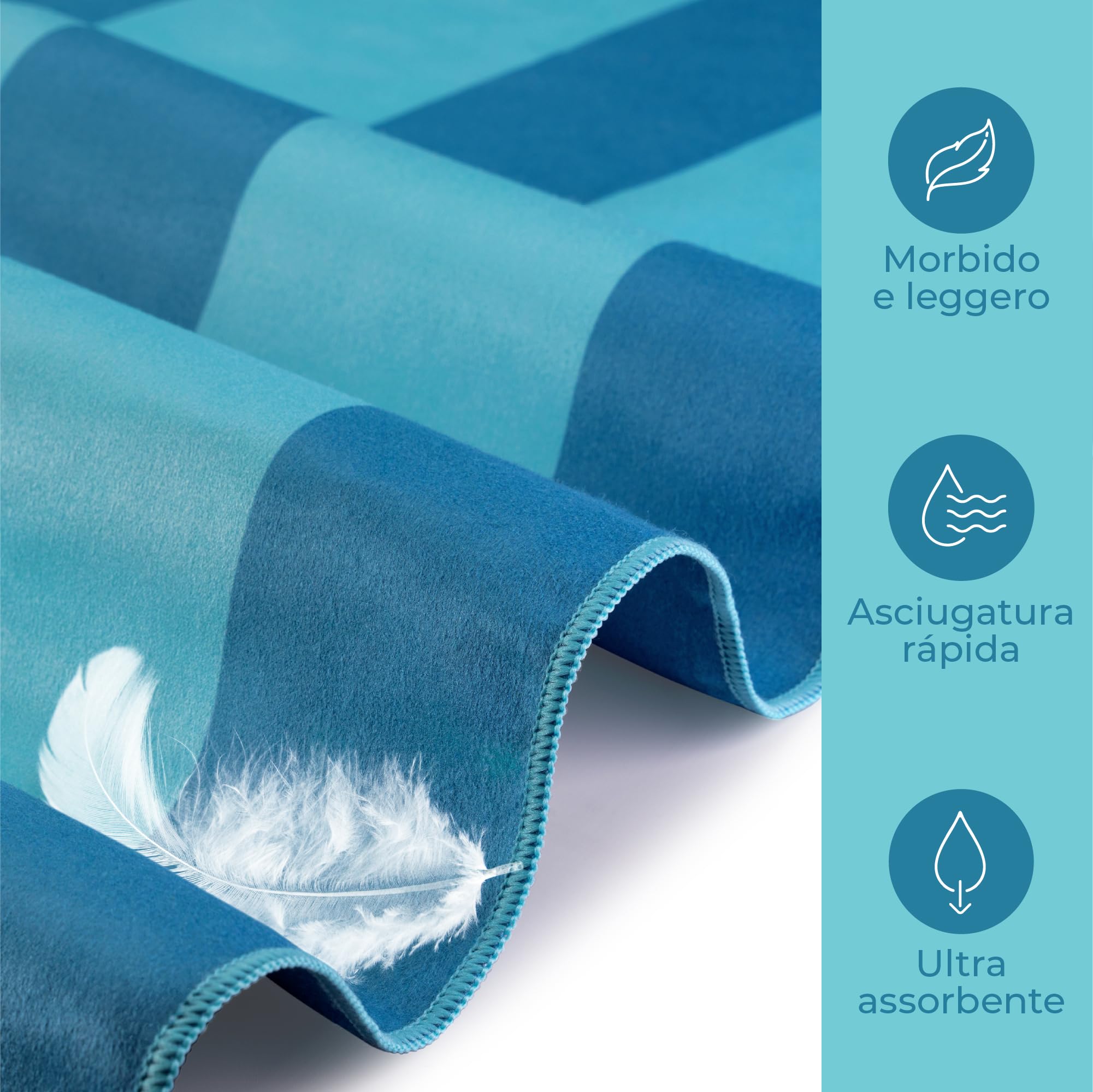 Zenacross - Telo Mare Microfibra - Asciugatura Rapida e Anti-Sabbia - Légère, fine et séchant rapidement - Asciugamano Grande Telo Mare XXL 90x180 cm - Turchese e blu