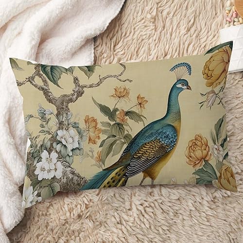 Miniatura 7 de ArogGeld Almohadas de estilo chinoiserie amarillo y gris, diseño de flores amarillas, peonía, pavo real, decorativo, estilo chinoiserie, almohada