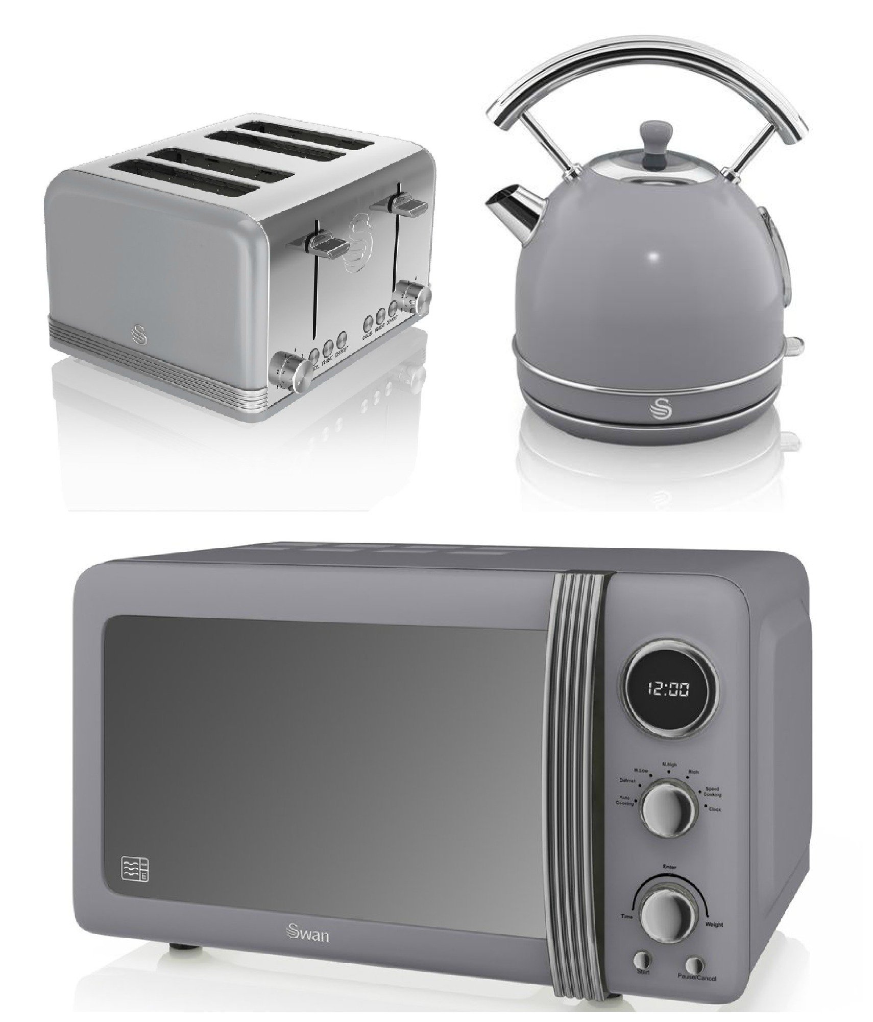 Buy NEW Swan Kitchen Appliance Retro Set GREY Digital 20L Microwave