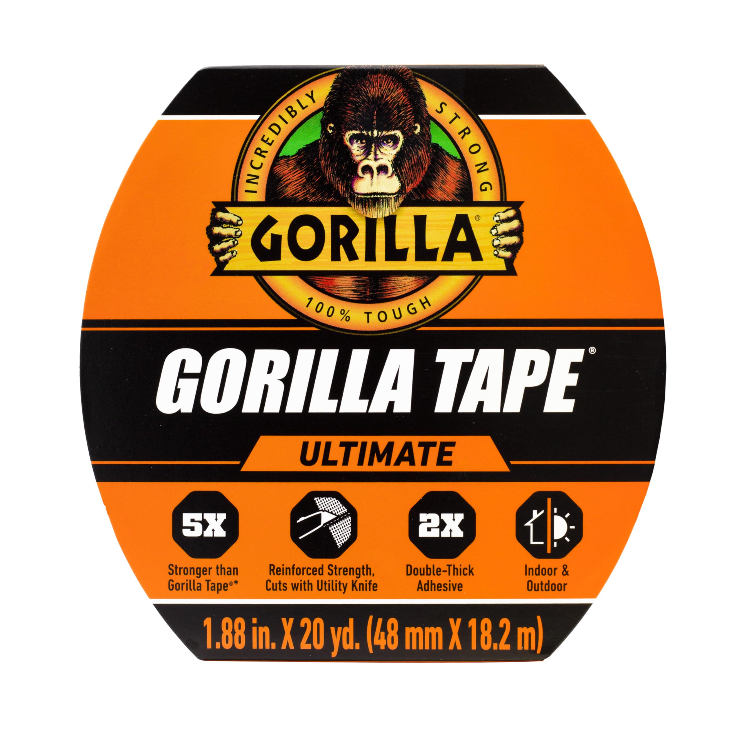 Ultimate Gorilla Tape, High Tensile Strength Cloth with Double Thick Glue for Pulling, Strapping, Patching, Bundling, Lifting, 4.8cm x 20m, Black (Pack of 1)