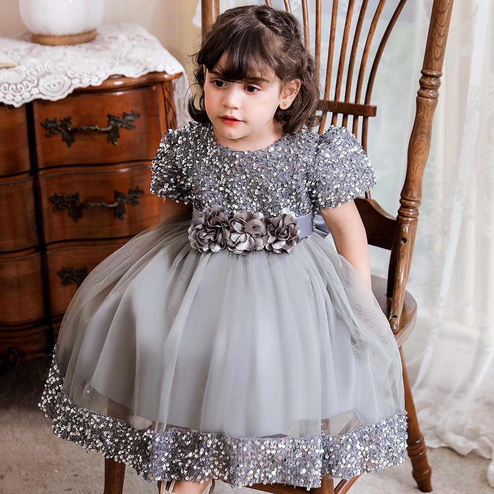 Genérico Vestido de Hada Brillante para niñas pequeñas, con Lazo Brillante, Floral, para Fiesta y Falda, de Fibra Suave, Ligero y Suave, Ideal para Uso Diario, colección Nueva Estampado Floral