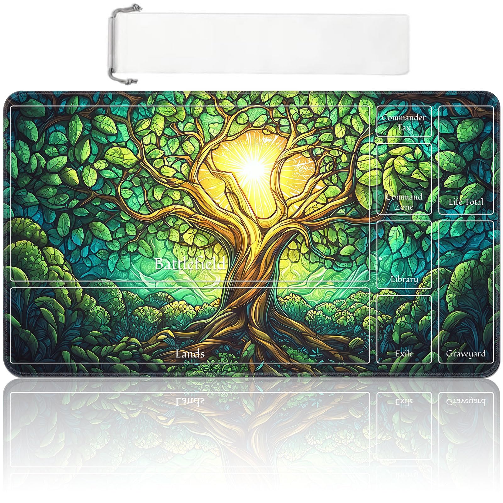 MTG Playmat with Zones 24x14 Inch – Trading Card Game Mat for Magic The Gathering, TCG Playmat with Free Storage Bag, Non-Slip Rubber Base Card Battle Play Mat, Tree-of-Life