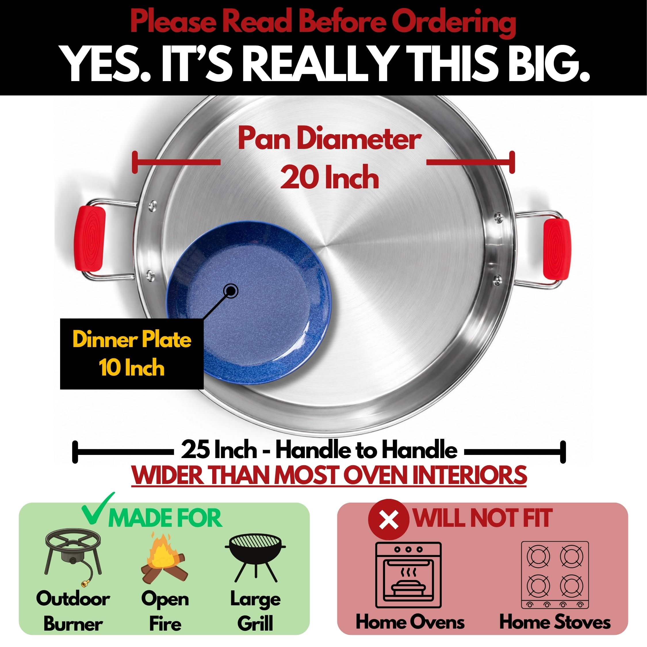 Paelluxe 20" Stainless Steel Paella Pan - Party Size -3