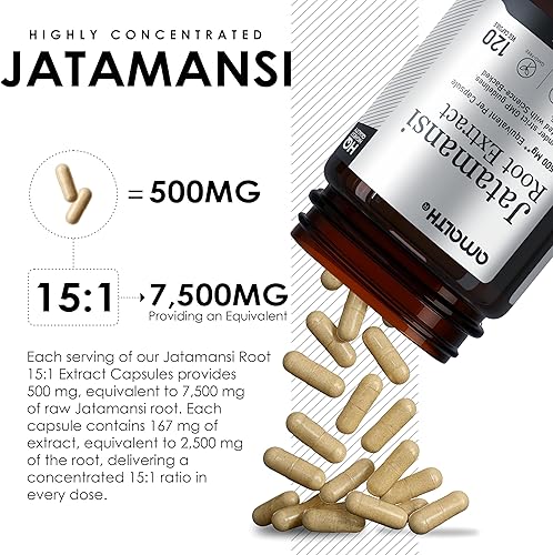 Miniatura 6 de AMALTH Extracto de Jatamansi 500 mg de fuerza de raíz de espiga - 120 cápsulas vegetales (Nardostachys jatamansi) Hierbas y suplementos veganos sin