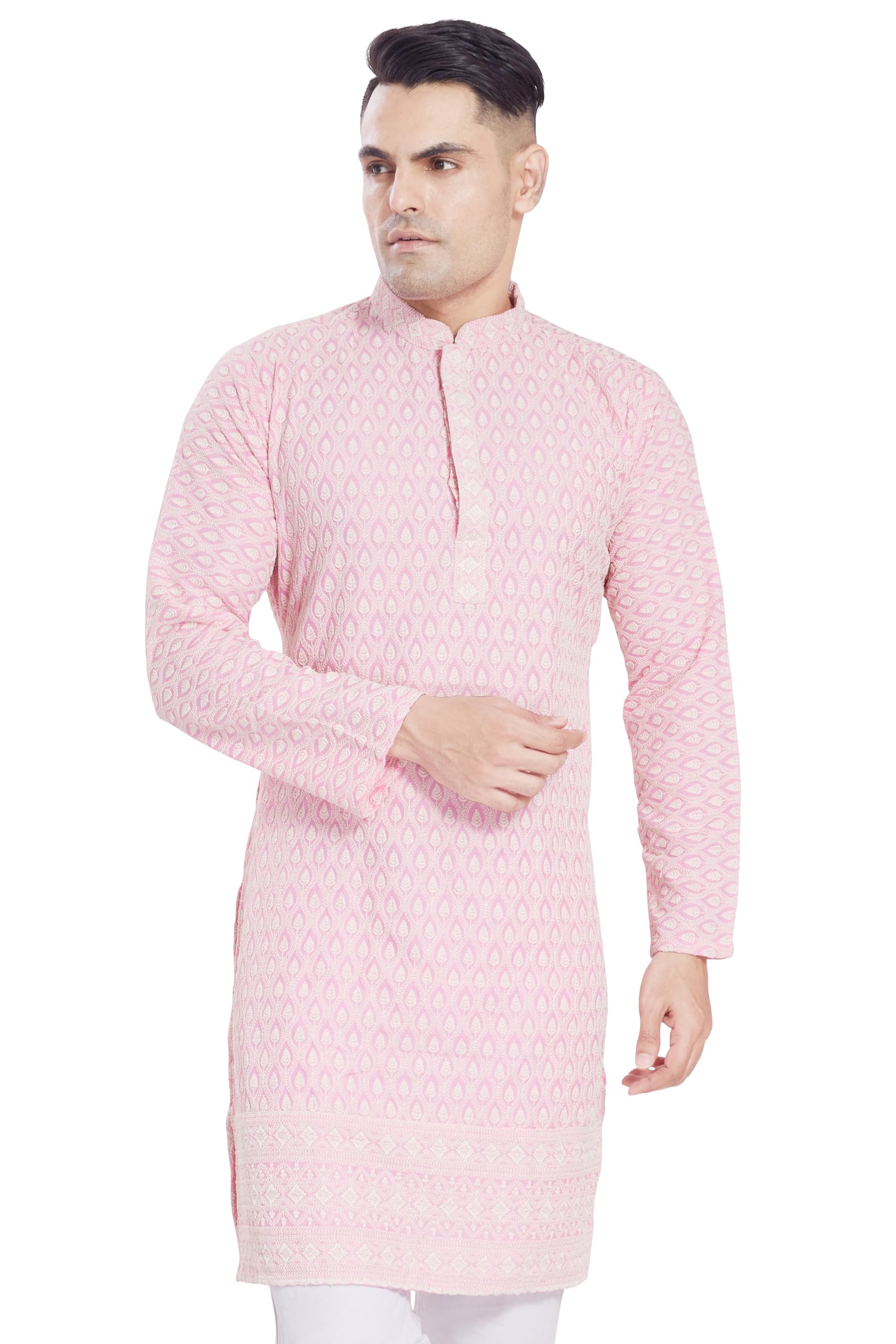 Divisive Men's Thread Embroidered Cotton Blend Only Slim Fit Kurta (Dkrt161_M_Pink)