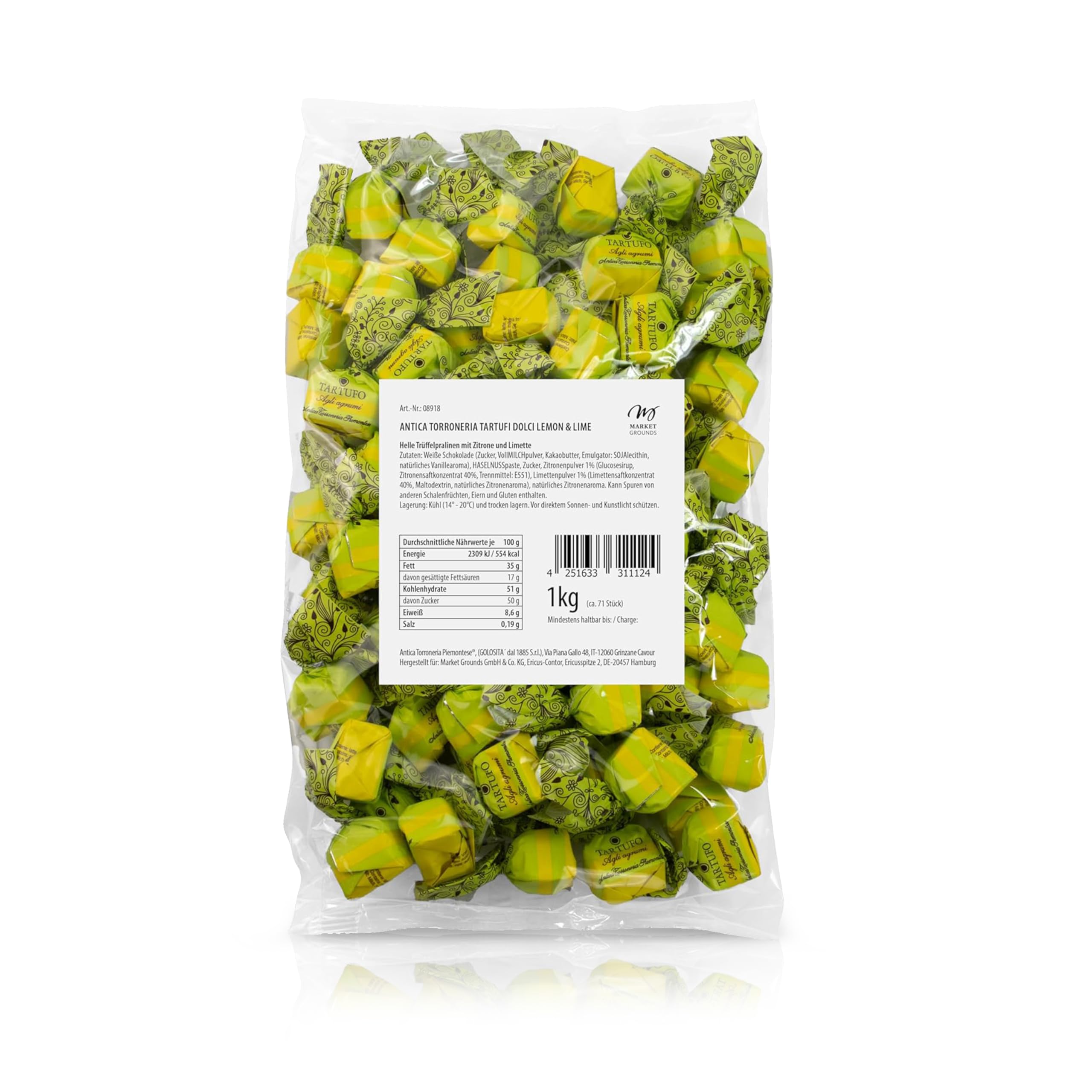Antica Tartufi Dolci Lemon & Lime, 1kg – Feinste Italienische Trüffelpralinen, Glutenfrei & Köstlich, Ideal als Edle Geschenkidee - 70 Stück, je 14g