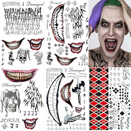 Amazon.com : JEEFONNA 12 Sheets Joker Tattoos for Suicide Squad, Harley ...