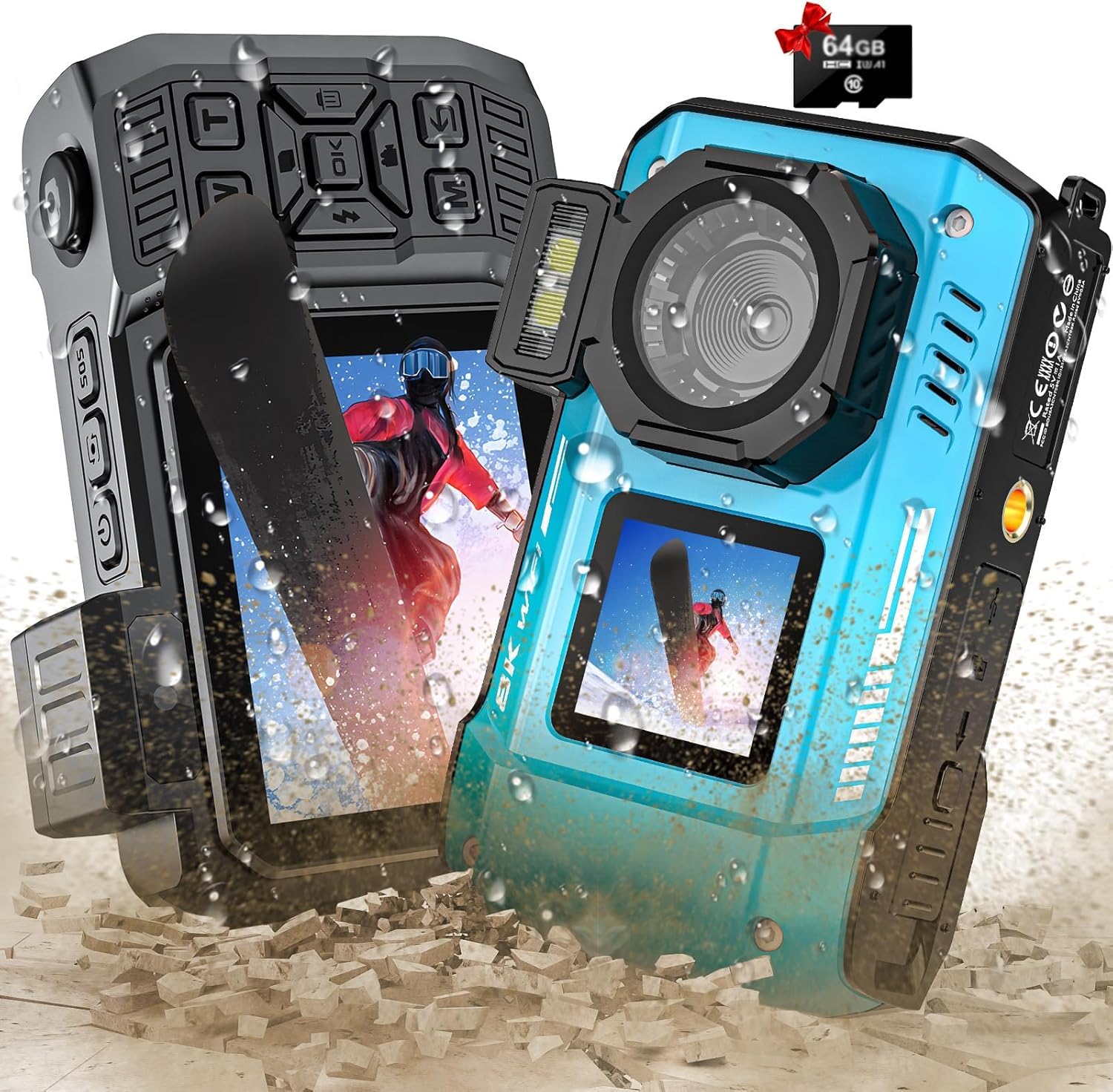 Digitalkamera, YISENCE 8K UHD Robust Wasserdicht Staubdicht Stoßfest Digitalkamera mit 64GB Karte 70MP Autofocus Selfie mit Zwei Bildschirmen 33FT WiFi Unterwasserkamera für Schnorcheln