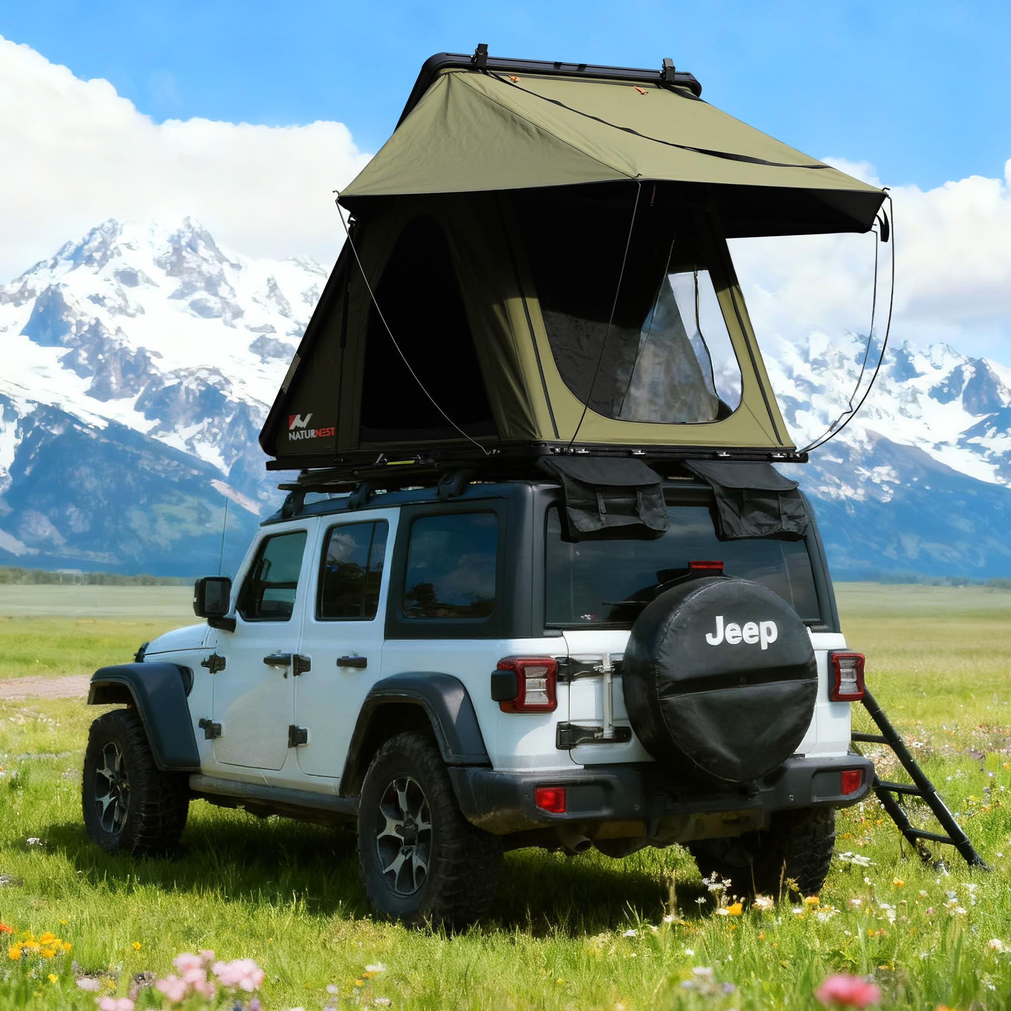 Photo 1 of Naturnest Ultra Light Slim Rooftop Tent Hard Shell, Pop Up Tent with Self-Inflating Mattress for 2 Person Camping, Waterproof 4 Season Tents for Truck, Jeep, SUV, Van, Trailer - Polaris Lite