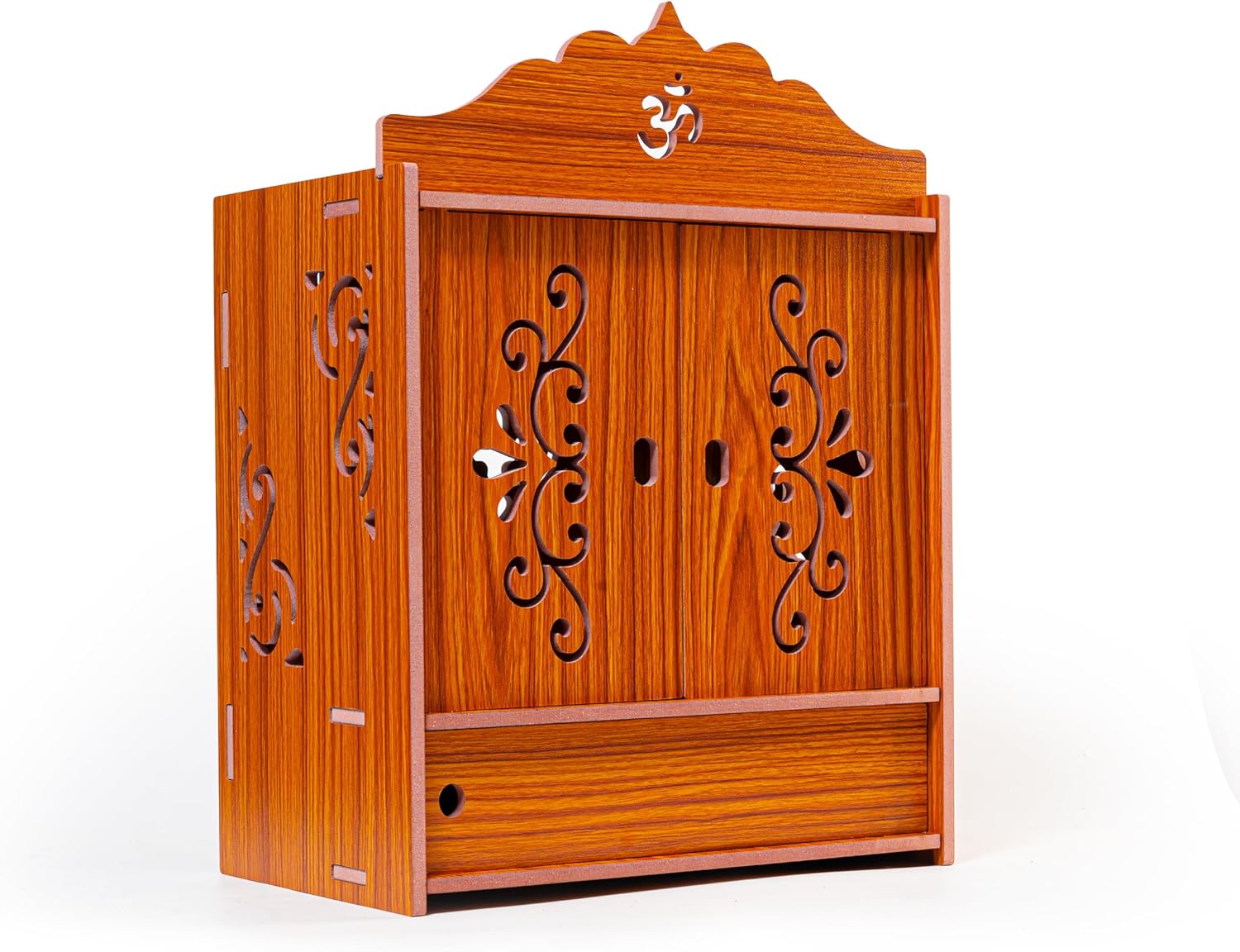 Wooden Wall Mounted Hanging Table top Temple Pooja Mandir God Stand Shelf for Storage and Idols Decoration for Home Office and Gifting (Design-1)