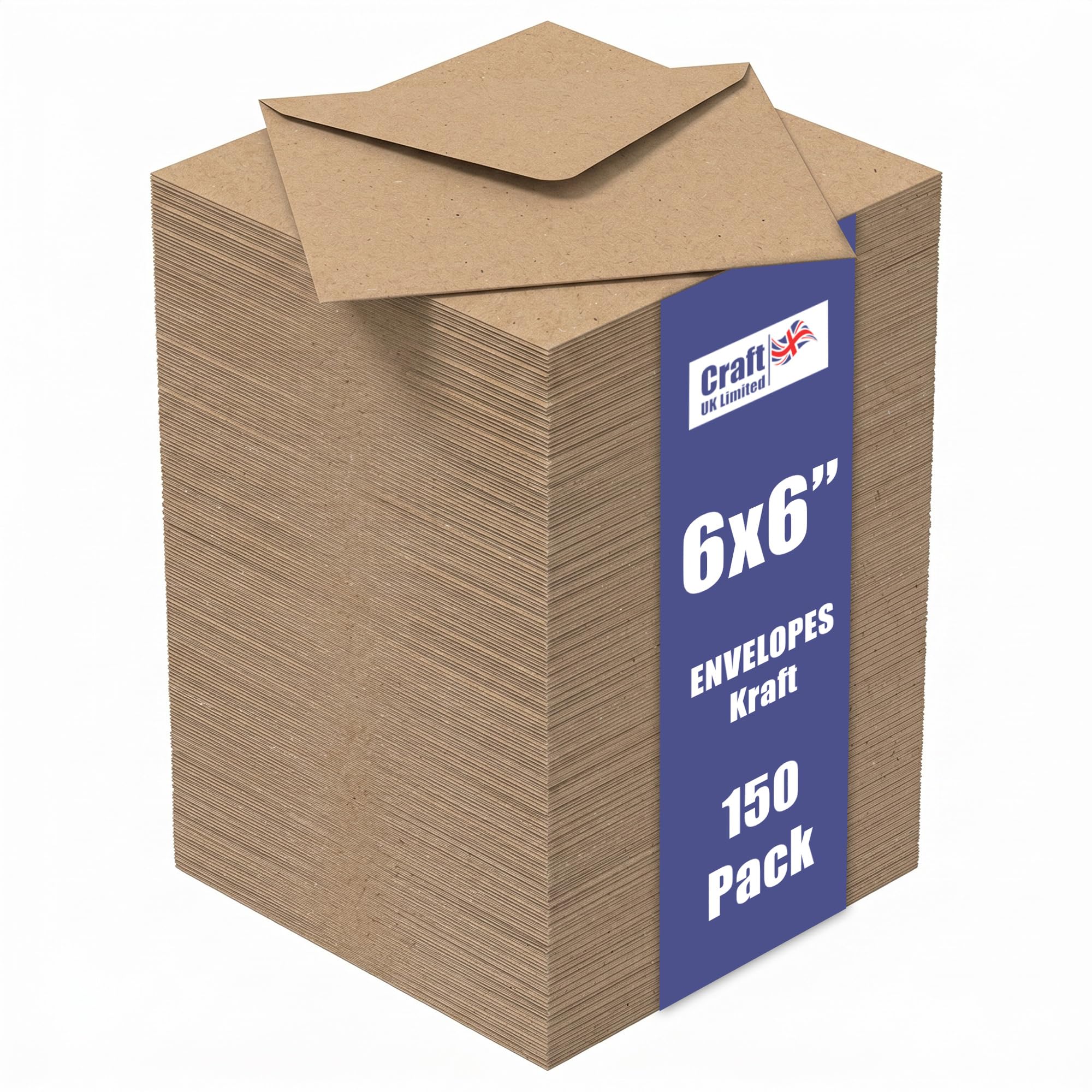 Craft UK, 150 6x6 Envelopes for Card Making, Invitations, and More, Made in the UK, Lasting Quality, Kraft Brown