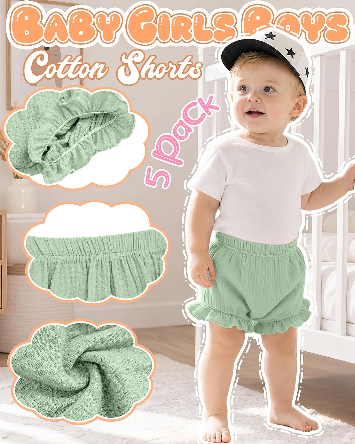 5 Pack 100% Cotton Bloomers for Baby Boys Girls Comfy Newborn Diaper Covers Toddler Cute Harem Shorts Underwear