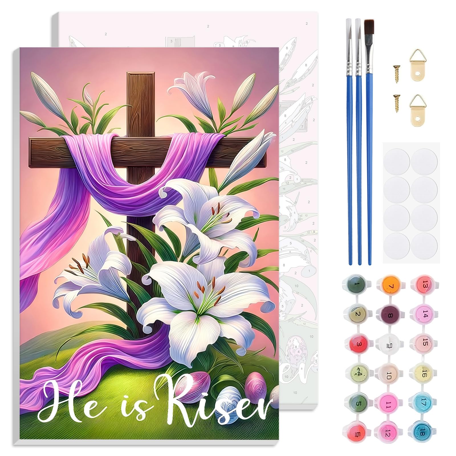 Jawecci Cross Paint by Numbers with Frame Kits for Adults, Adults Paint by Numbers Easter on Framed Canvas, Easy Acrylic Arts Crafts Beginners for Gifts Home Decor 20X30cm