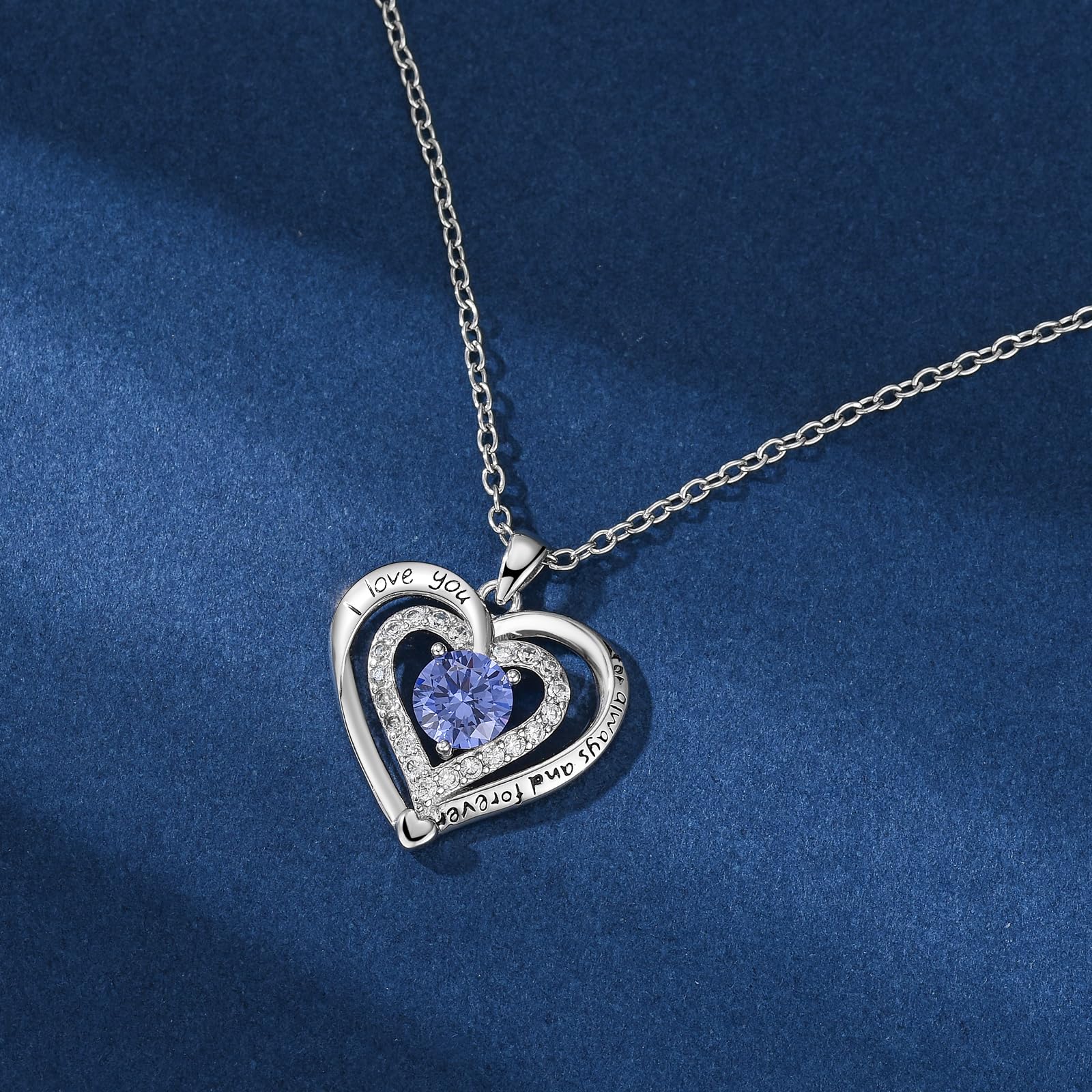 Naszyjnik z sercem "I Love You Forever" dla kobiet, platynowana cyrkonia wisiorek z miłosnym przesłaniem, romantyczny prezent dla żony, dziewczyny, mamy, regulowany łańcuszek 45-50 cm