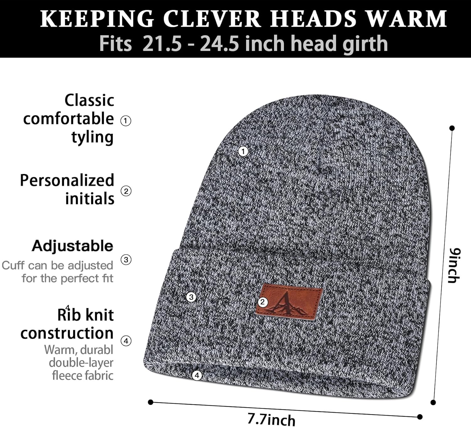 Janhavi Beanie for Men Women Winter with Initials,Knitted Ski Hat Mens Skull Cap,Fleece Hats Gifts for Christmas Thanksgiving - Image 4