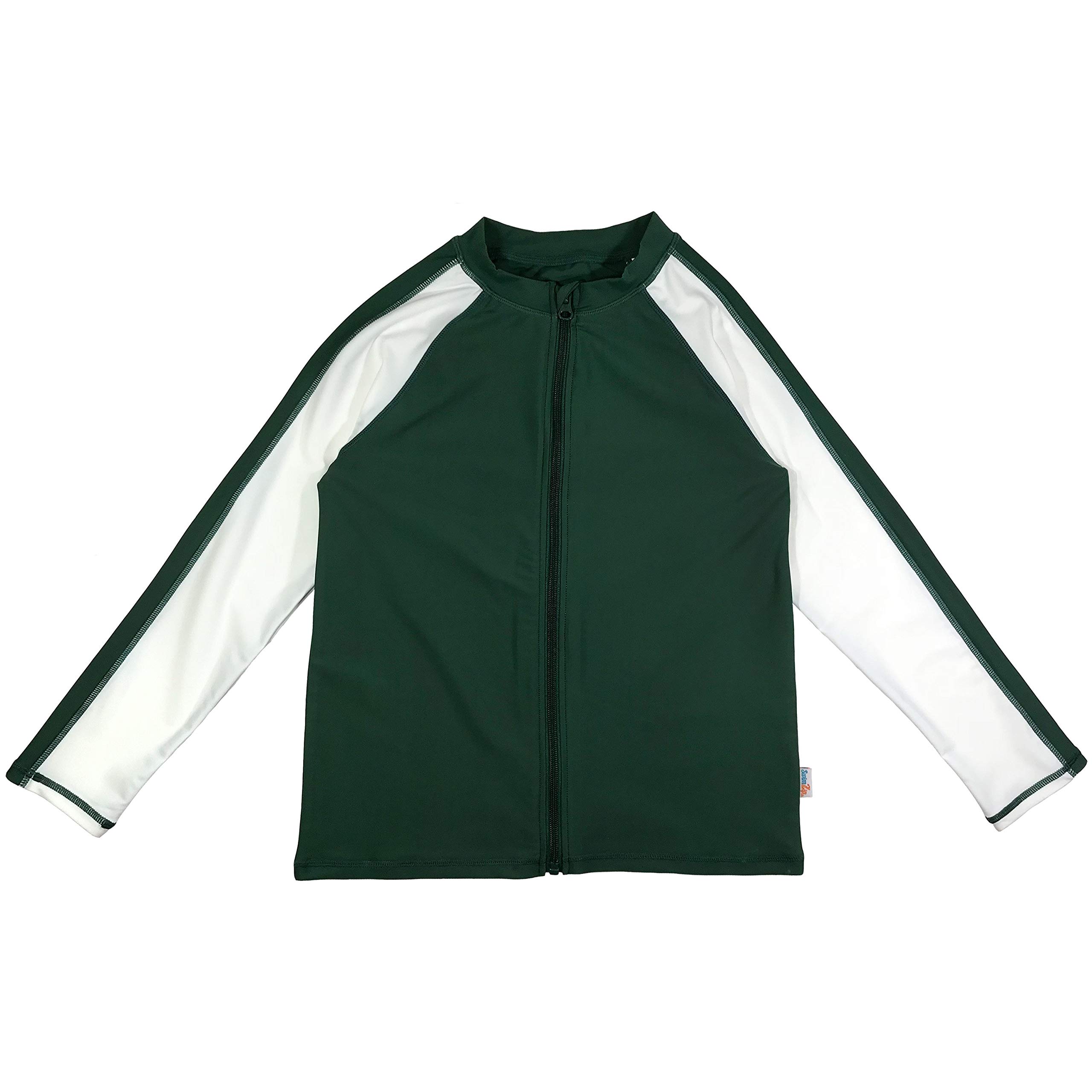 SwimZip Kids Long Sleeve Zipper Rash Guard UPF 50+- Green/White / 2T