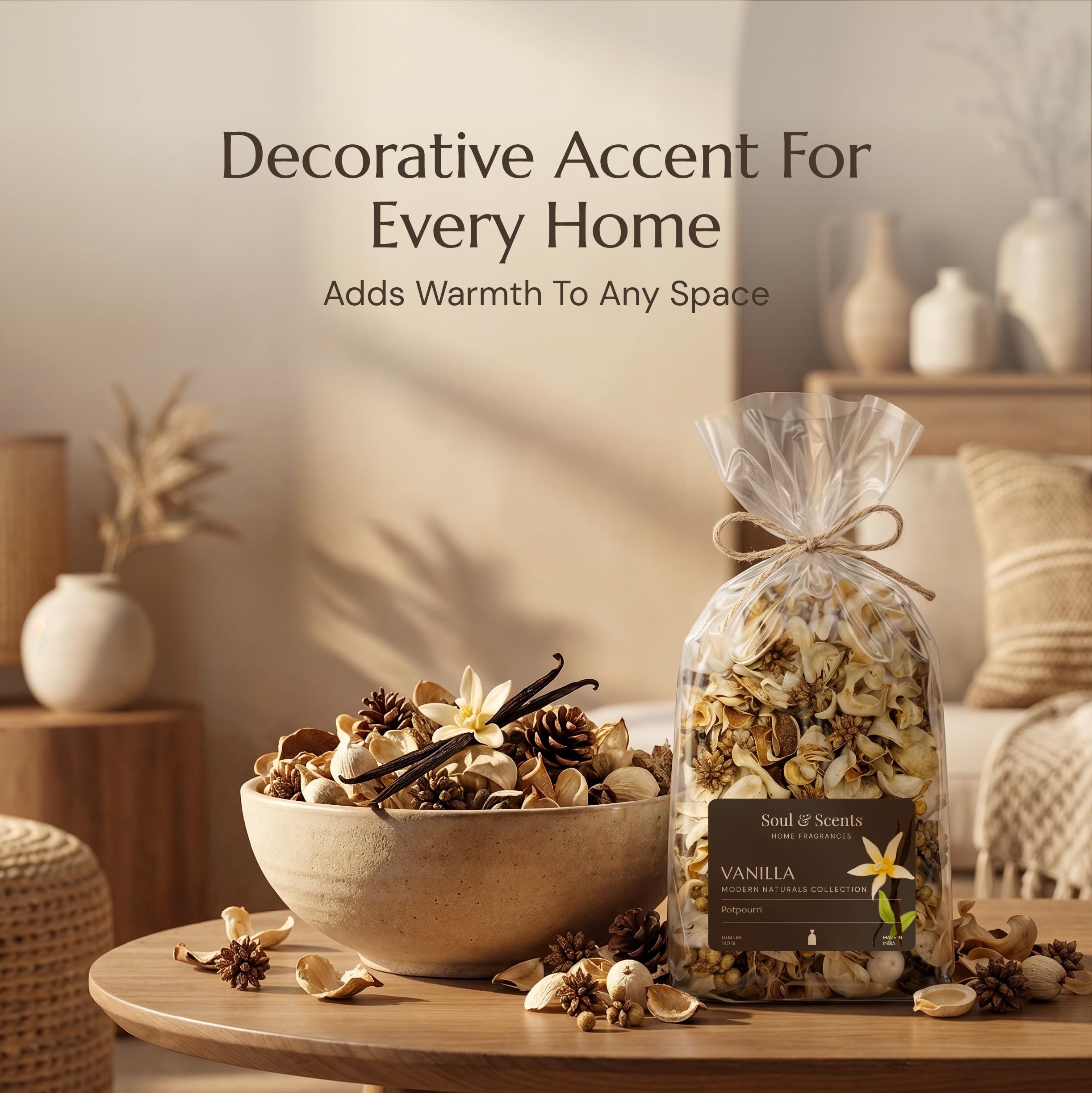 Soul & Scents Vanilla Potpourri Pack of 2 | Dried Flowers | Fine-Living | Natural Decoration | Mood Enhancer | Perfect for Home Decor, Gifts, and Aromatherapy | Made in India | 140gm Each 1