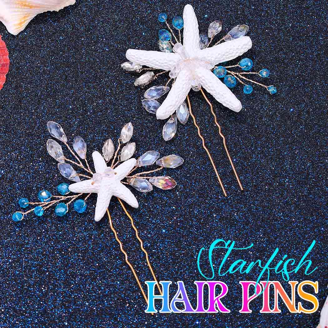 Unicra Gold Starfish Hair Pins Wedding Bridal Hair Pieces Rhinestone Mermaid Hair Accessories for Women and Brides (Pack of 2) - Image 2