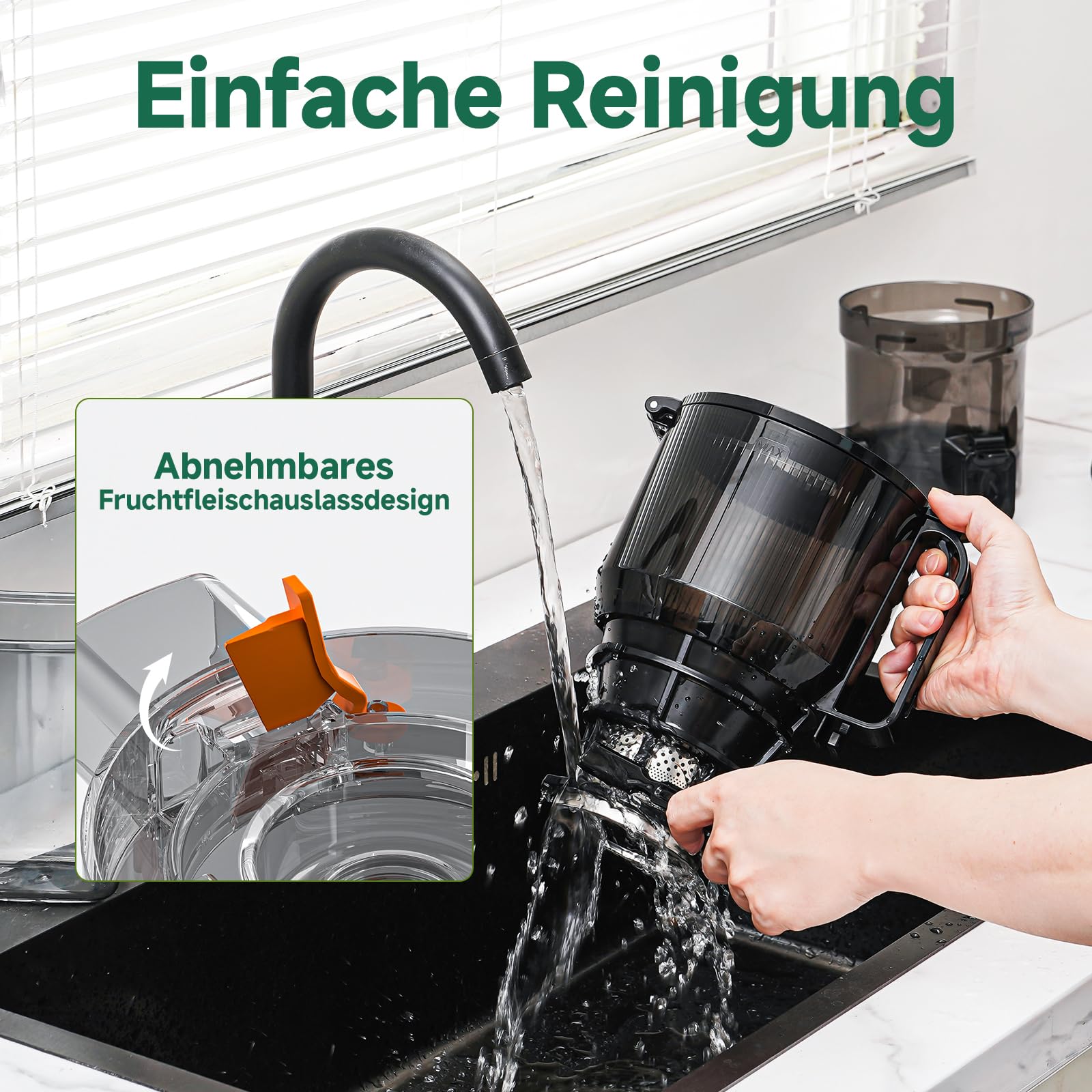 AMZCHEF 250W Automatischer All-In-One Entsafter, 150MM Öffnung, 2L Kaltpress Slow Juicer mit Dreifachem Filter - Schwarz