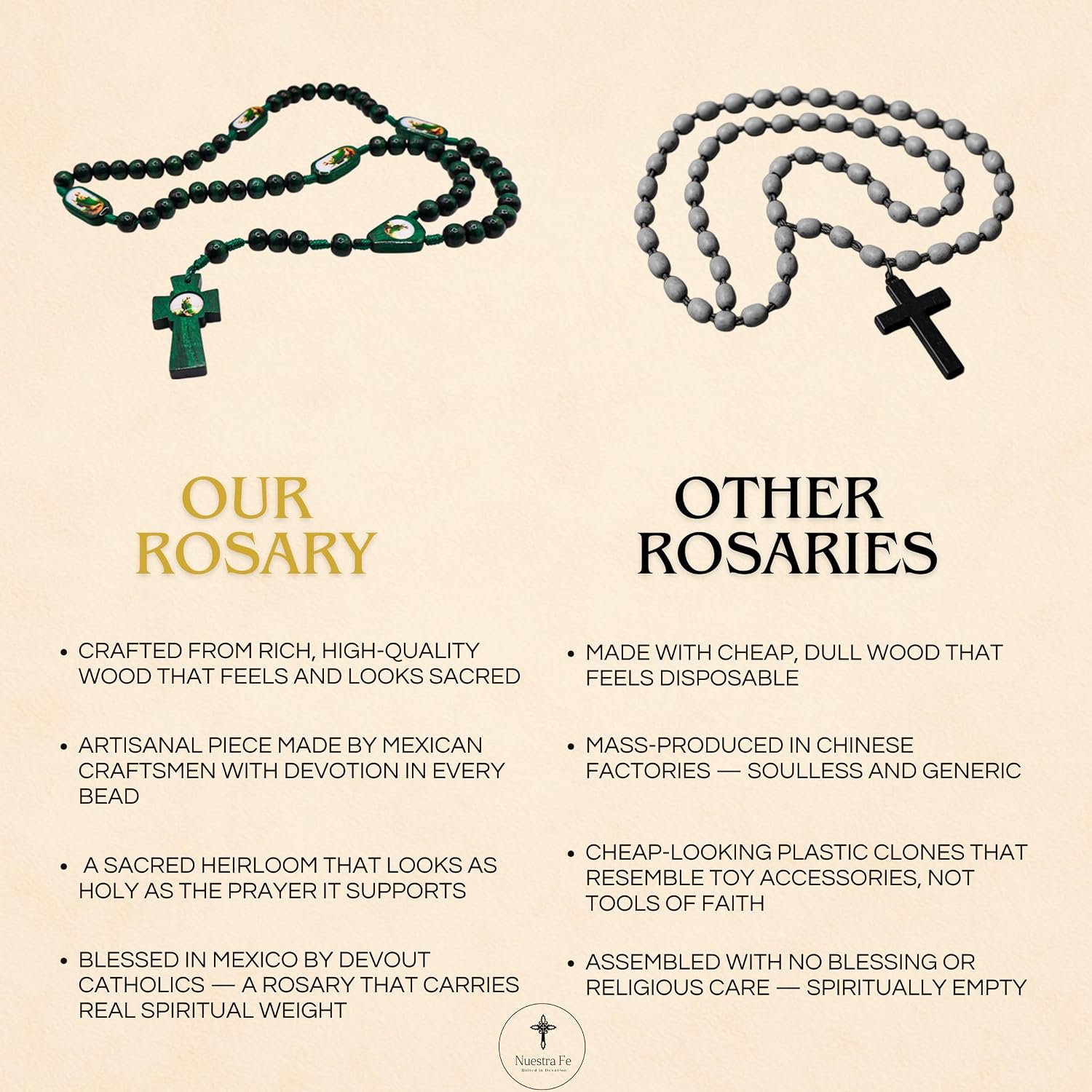 Nuestra Fe Rosarios de San Judas Tadeo made of pine wood - Rosarios catolicos para recuerdos - Rosario de San Judas Tadeo - Recuerdos de San Judas Tadeo Necklace - Escapularios catolicos Saint Jude