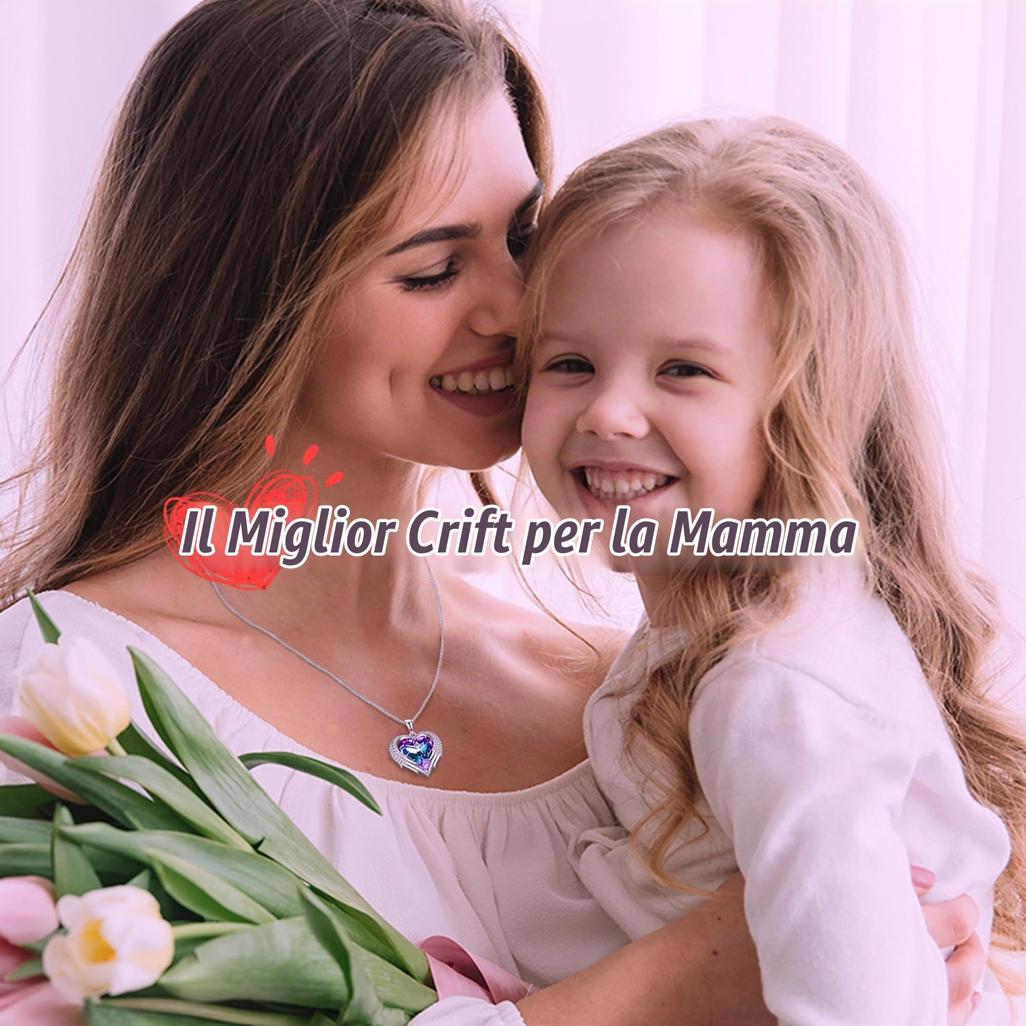 Praelinos Collana Ali d'Angelo Cuore Donna,Gioiello | Ciondolo da donna, confezione regalo, anniversario, San Valentino, Festa della Mamma, Natale, compleanno, regolabile.