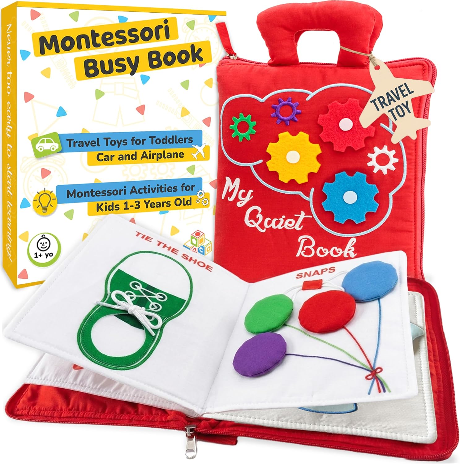 deMoca Travel Toys for Toddlers, Quiet Book for Toddlers 1-3, Baby Travel Toys for Airplane Car Rides, Montessori Busy Book for 1 Year Old with All Parts Attached, Felt Activity Pad, No Noise Gift