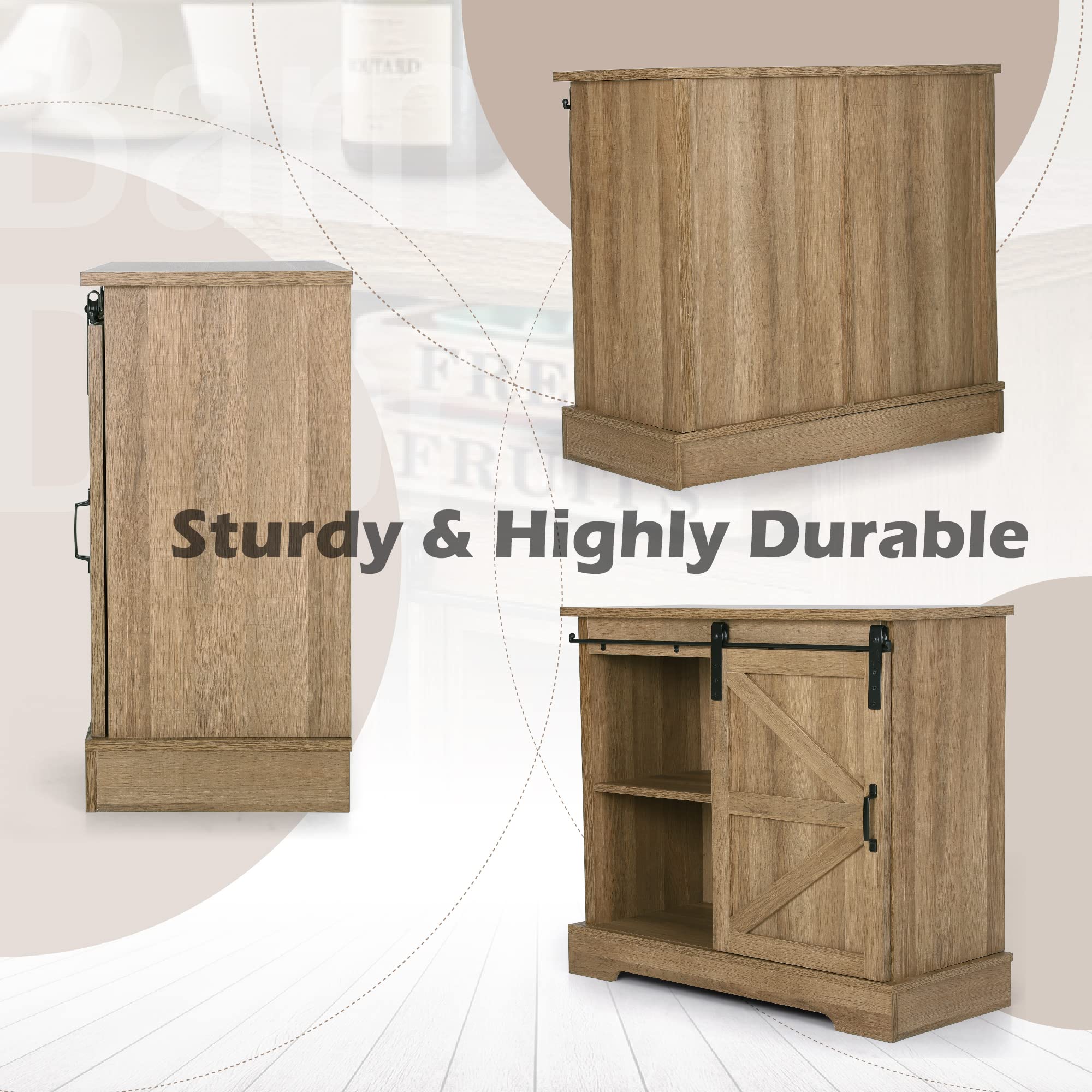 Buy Farmhouse Coffee Bar Sliding Barn Door Kitchen Sideboard Buffet Storage