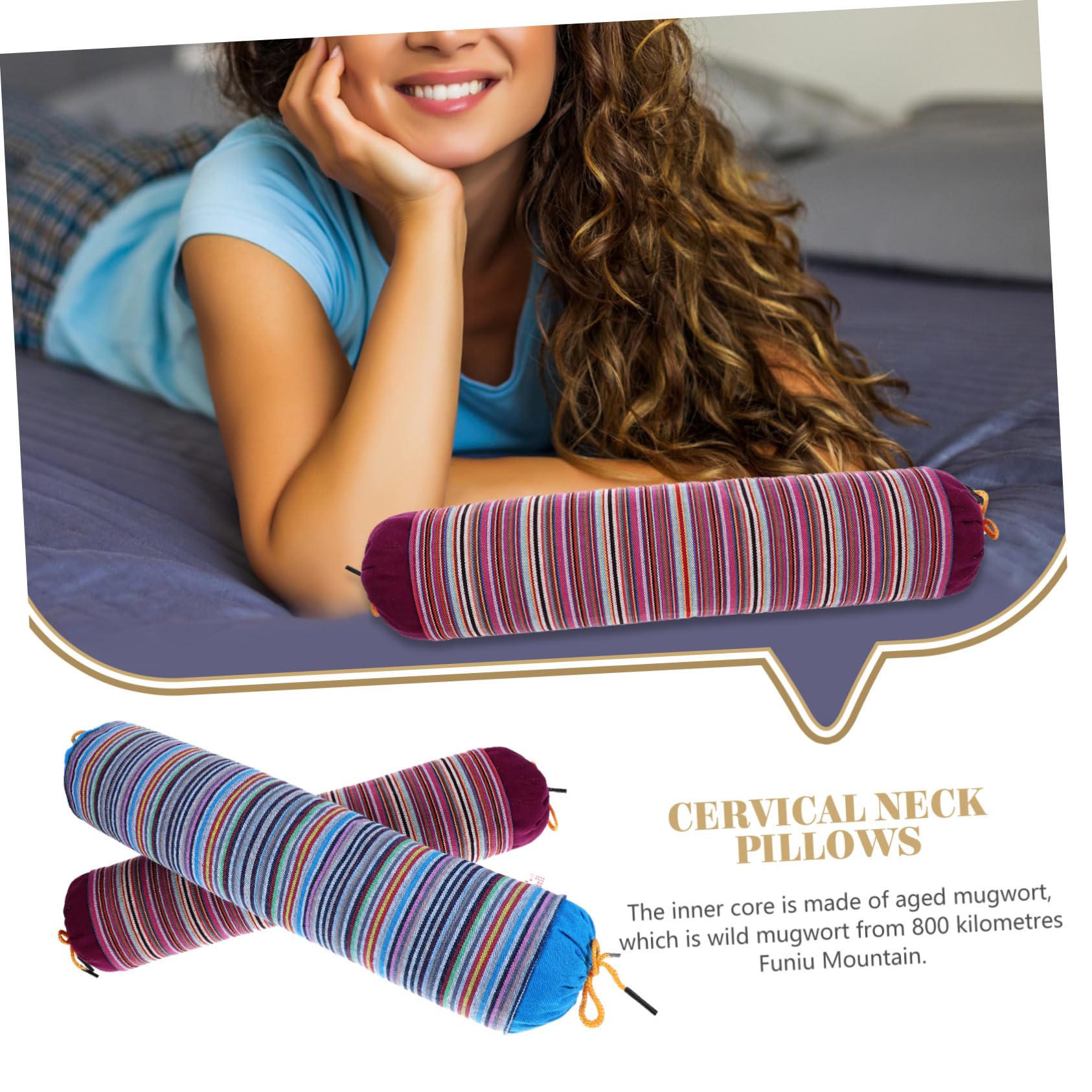 2 Almohadas Cervicales Redondas Soporte para Cuello de Algodón
