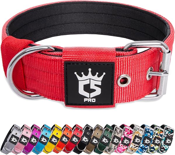 TSPRO Collar Táctico para Perros Ajustable, Collares con Broche de Metal Robusto, de 3,8 cm de Ancho, Duradero y Cómodo para Perros Medianos y Grandes (Rojo M) - 1